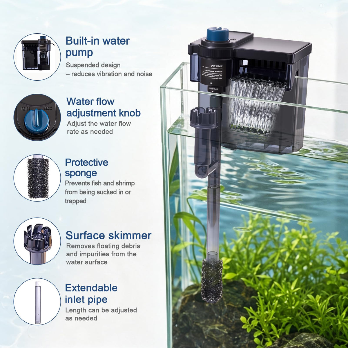 Hang on Back Aquarium Filter Aquarium Filter Quiet for 5 20 - QiQiWader Official Imagery - 7
