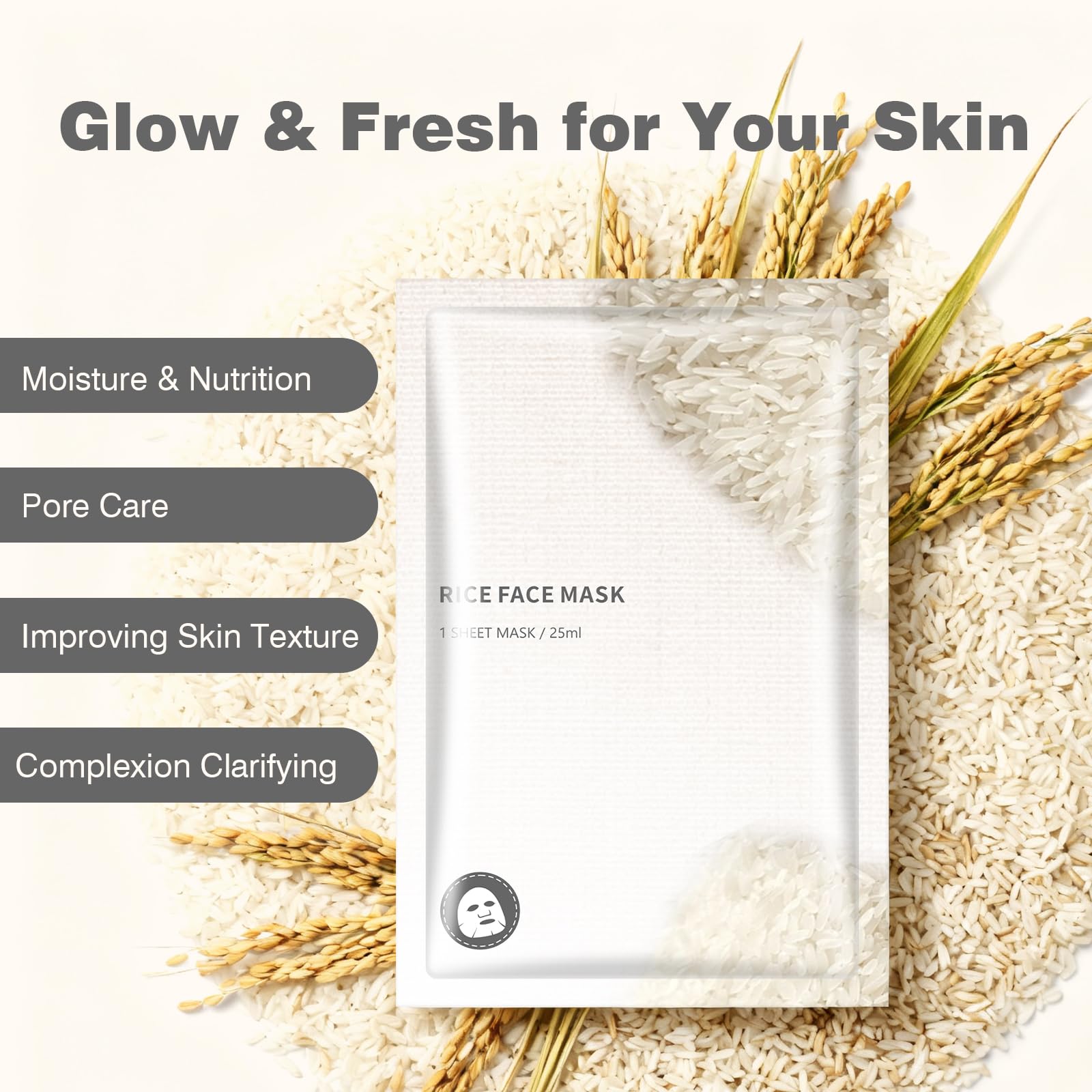 IREV Rice Sheet Mask, Skin Care Face Mask, Hydrating Rice Mask, - IREV