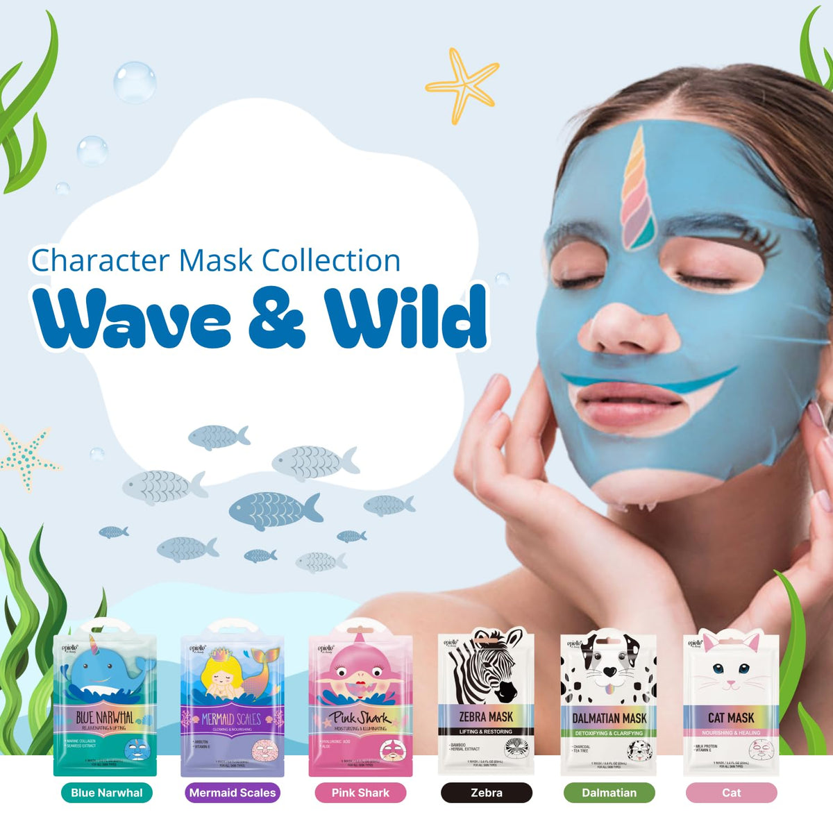 Epielle Character Face Mask Wave Wild 6 Pack Fun Effective - Epielle Official Product Imagery - 3