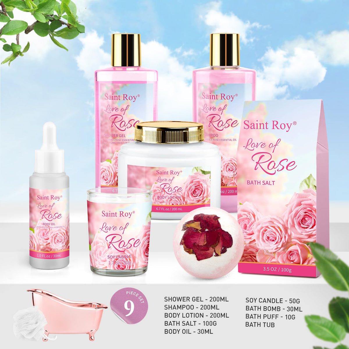 Spa Gifts for Women Rose Spa Gifts Bath and Body Gift Basket - Saint Roy Official Imagery - 3