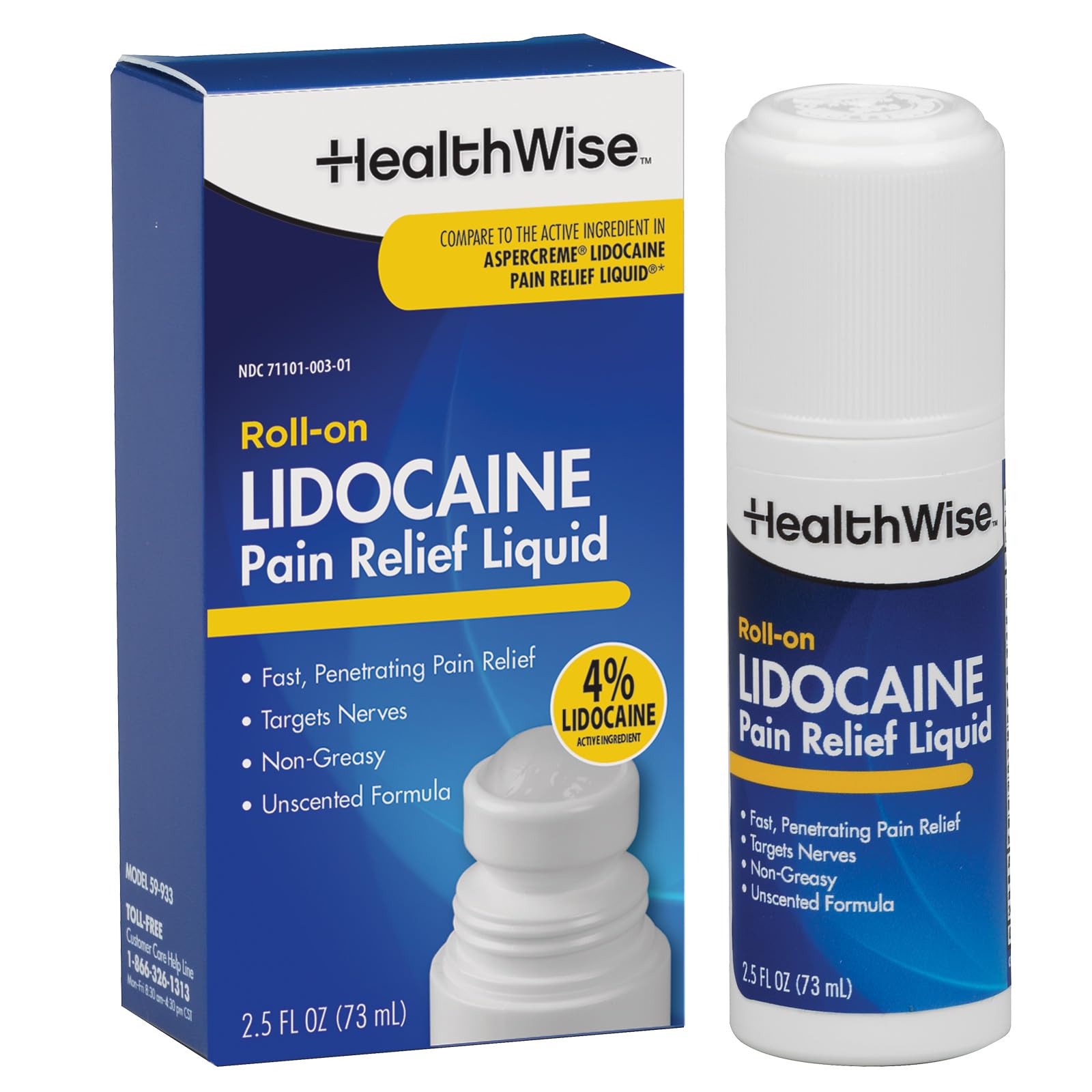 HealthWise 4% Lidocaine Roll-On, 2.5 oz