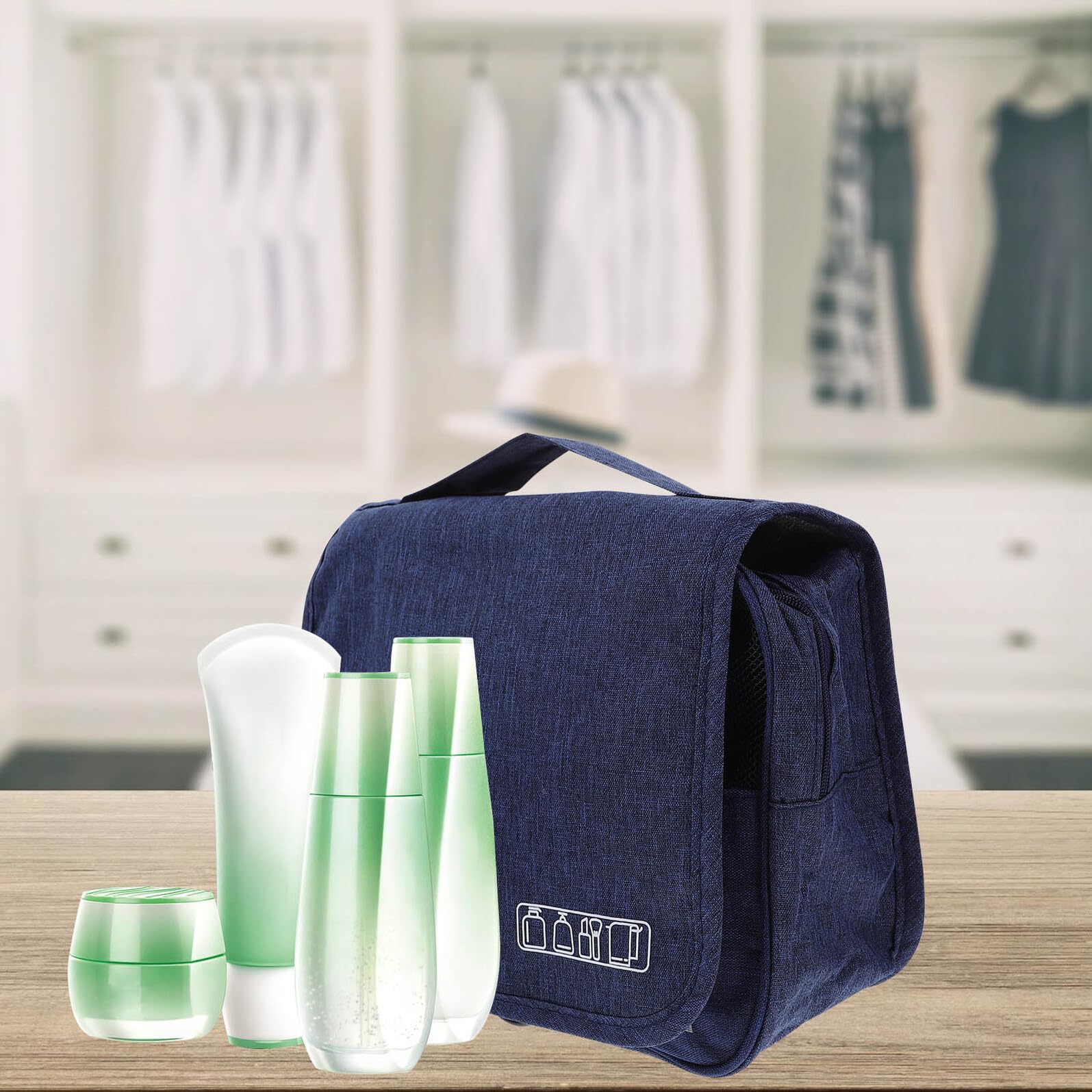 HAMPPLIES Portable Makeup Bag and Waterproof Travel Toiletry Bag for Women, Foldable Cosmetic Organizer with Matte Finish, Compact Bathroom Storage for Travel