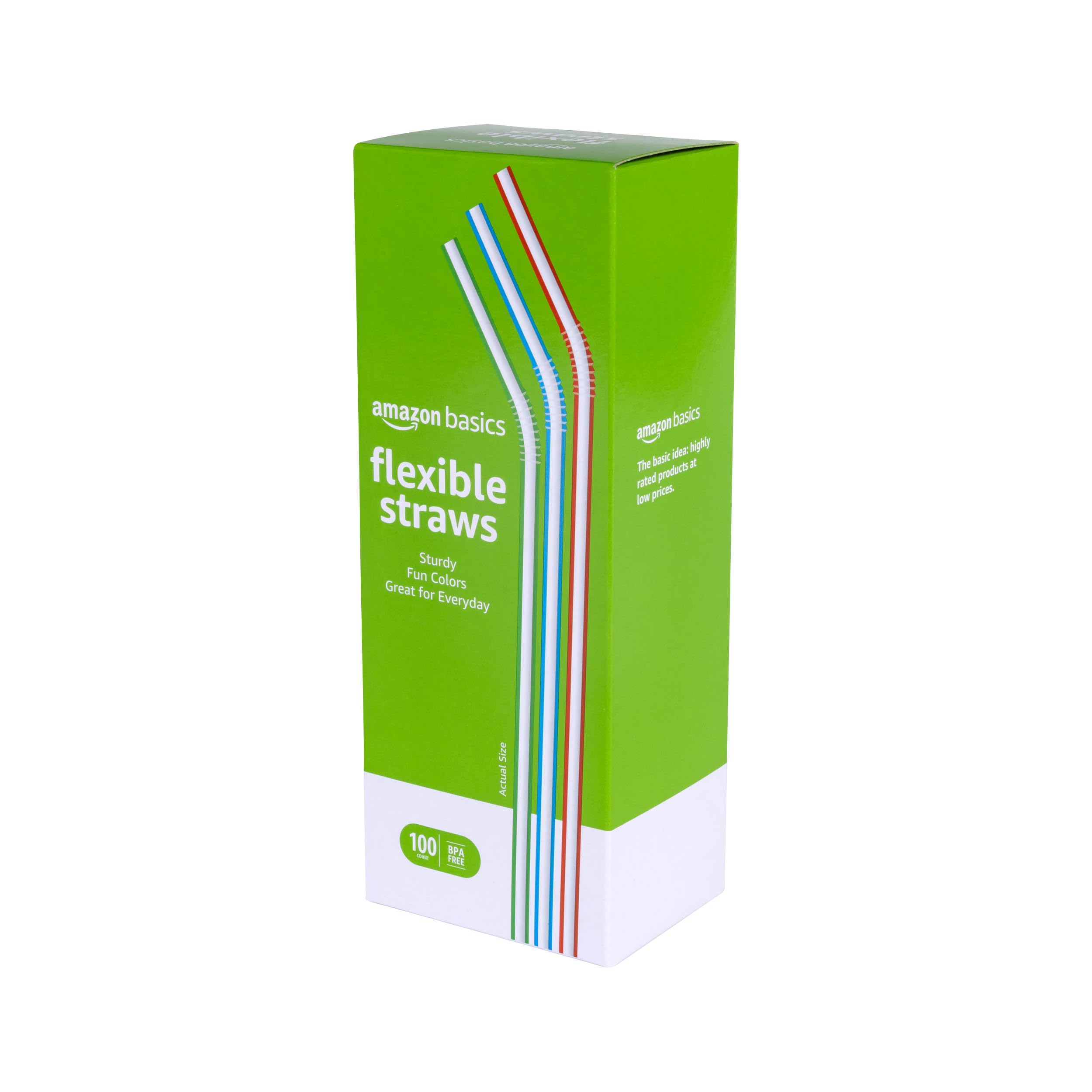 Amazon Basics Disposable Striped Plastic Flex Straws, BPA Free, - Product Imagery