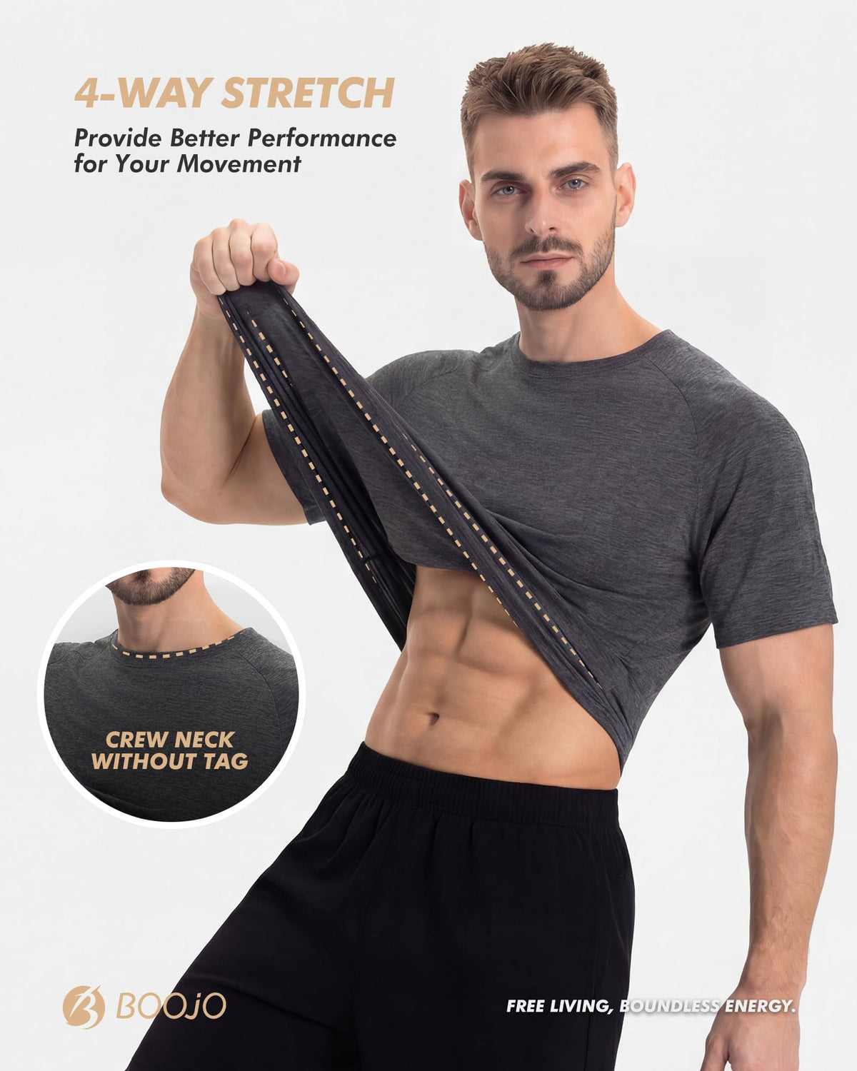 7 Pack Workout Shirts for Men Gym Athletic Short Sleeve - BOOJO Official Imagery - 3