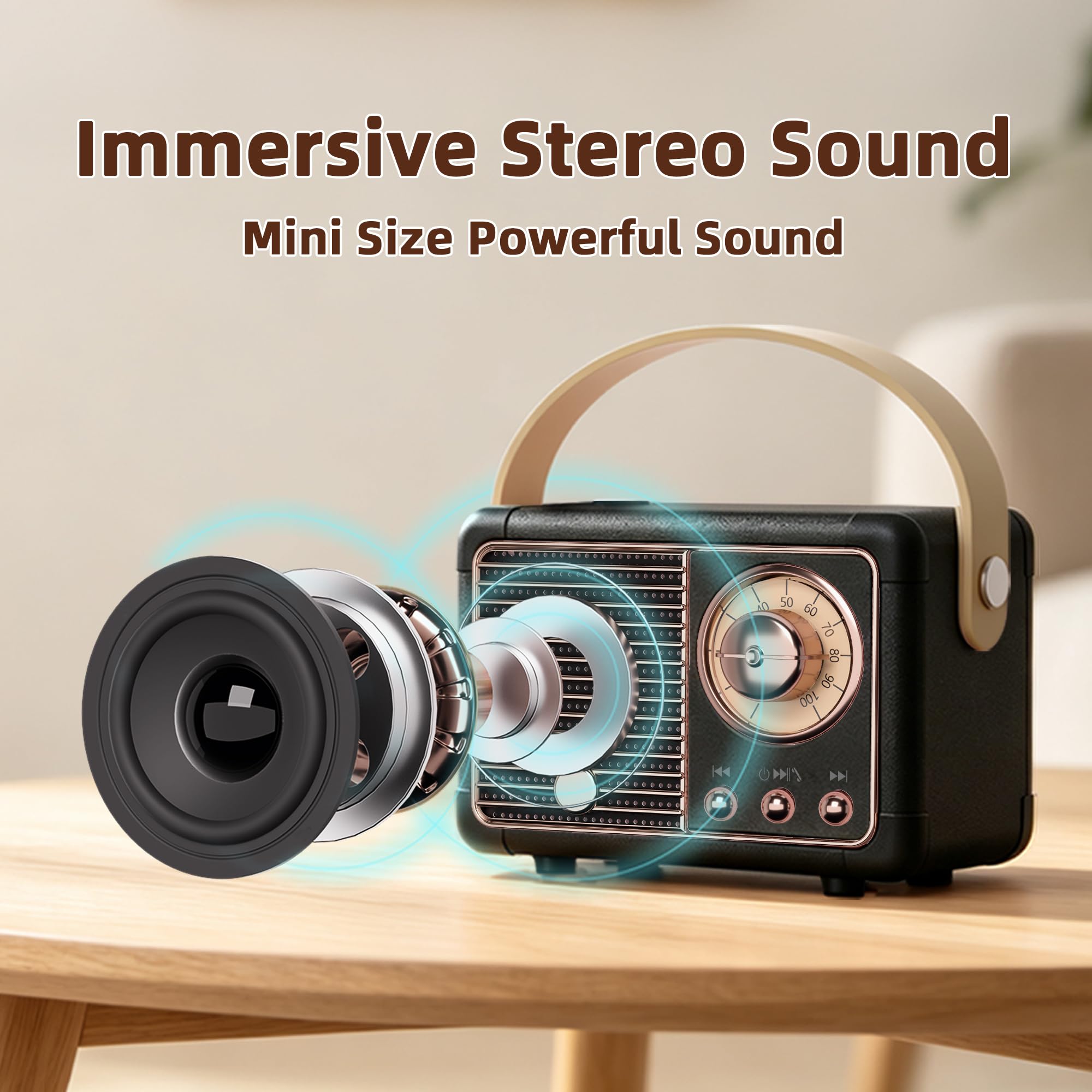 Baolira Retro Bluetooth Speaker, Small Portable Speaker, Gifts for Men - View 4