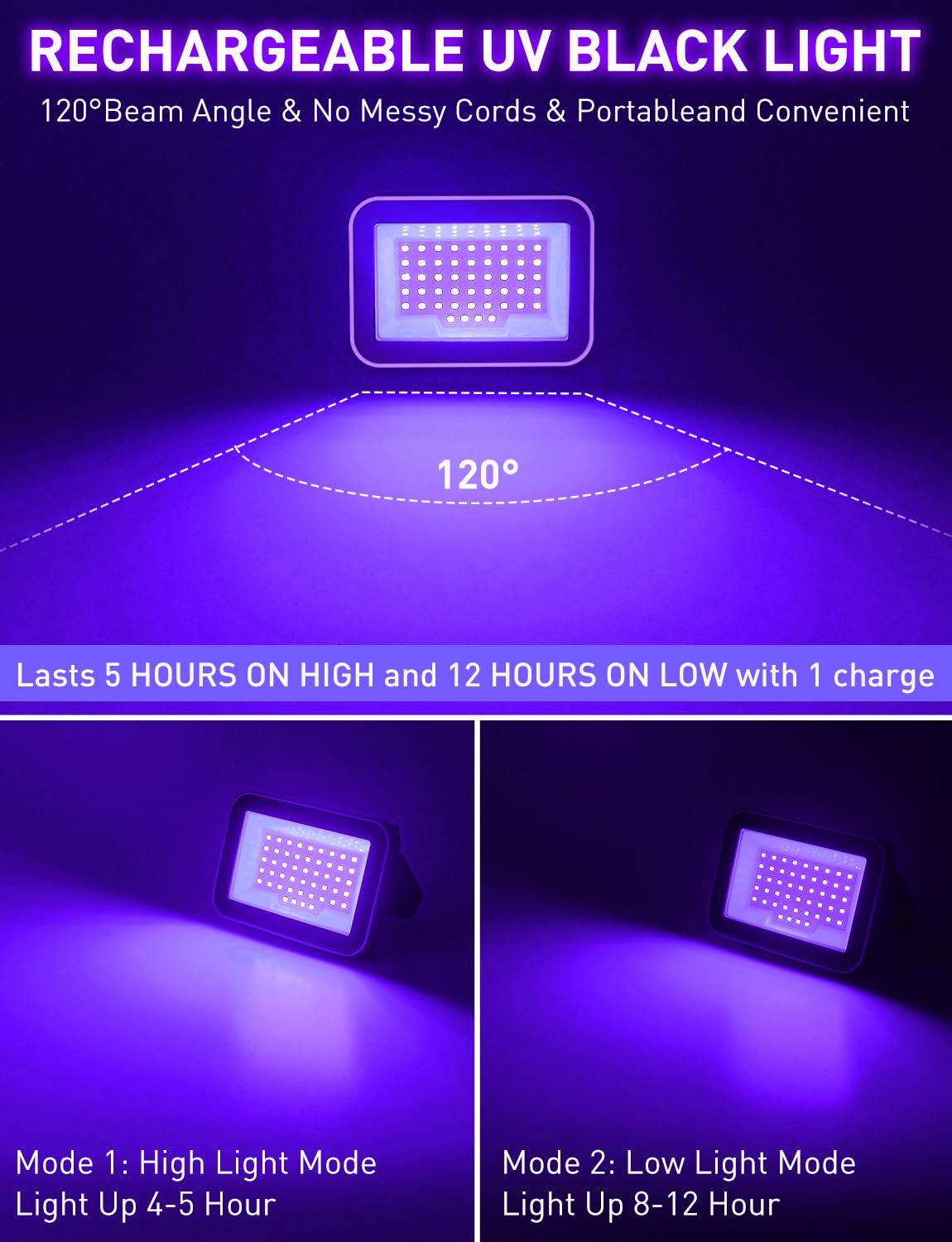 Rechargeable LED Black Light Battery Powered Portable - CREPOW Official Imagery - 3