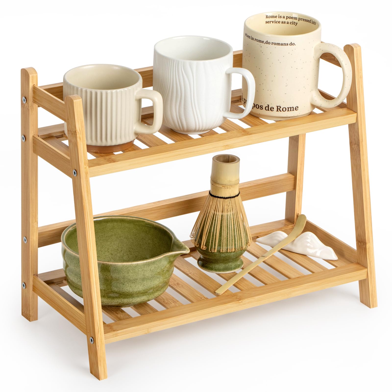 ANBOXIT Bamboo Matcha Station Organizer, Countertop 2 Tier Coffee - ANBOXIT Official Product View 1