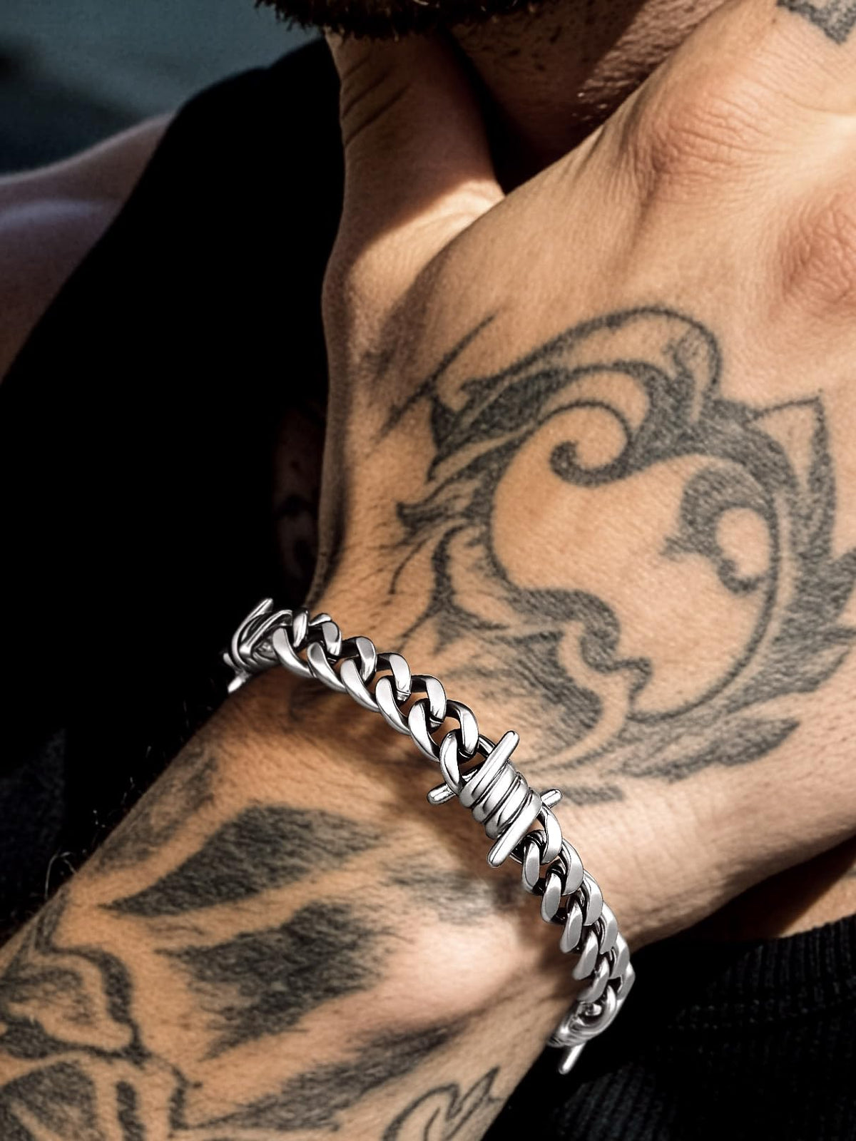 Bandmax Bold Punk Stainless Steel Barbed Wire Chain Bracelet - Bandmax Official Imagery - 6
