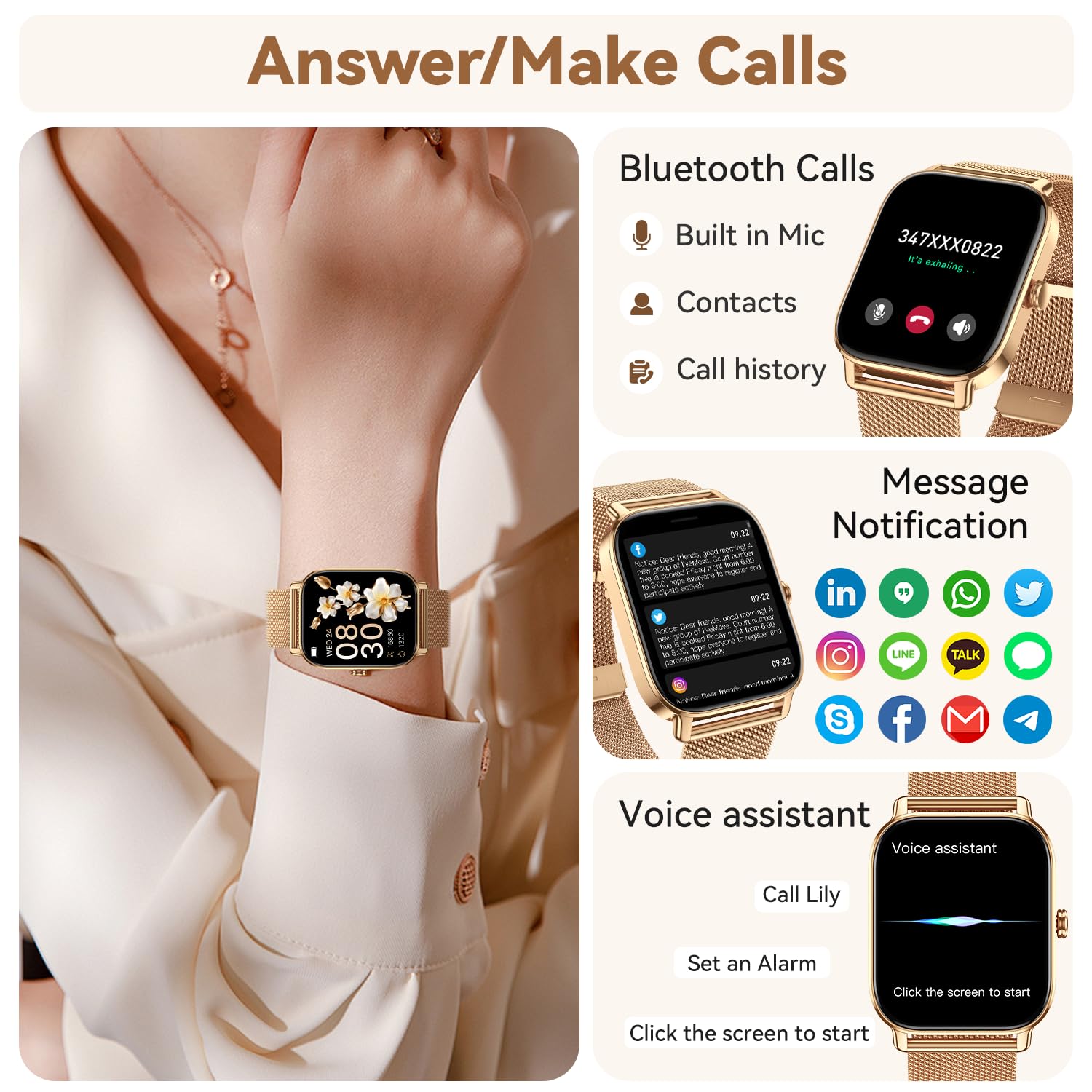 Kimeag Smart Watch for Women Fitness Tracker: Waterproof Make Answer C - View 2