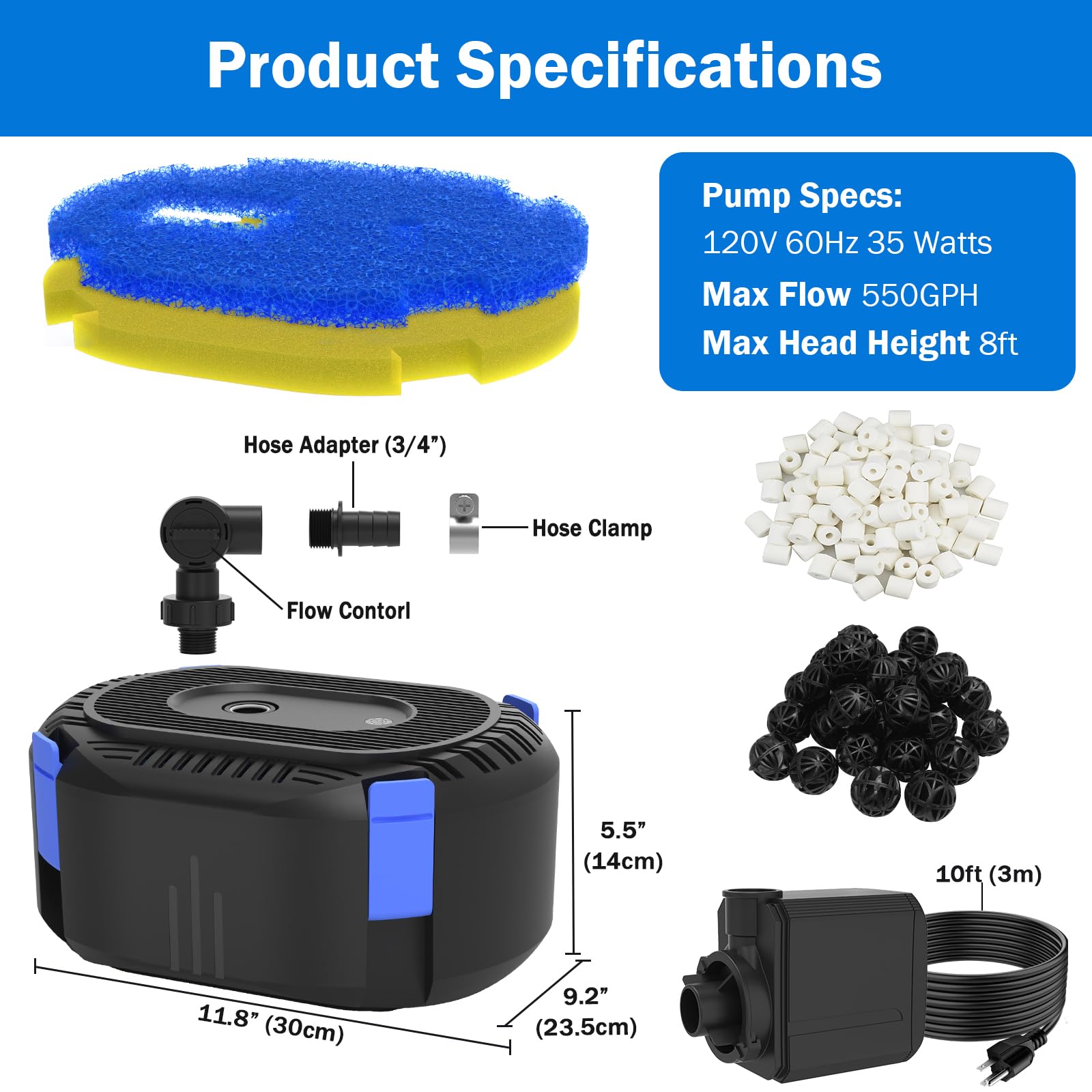AquaMiracle Pond Waterfall Kit with Lights | 8" Stainless Steel W - AquaMiracle Official Product View 2