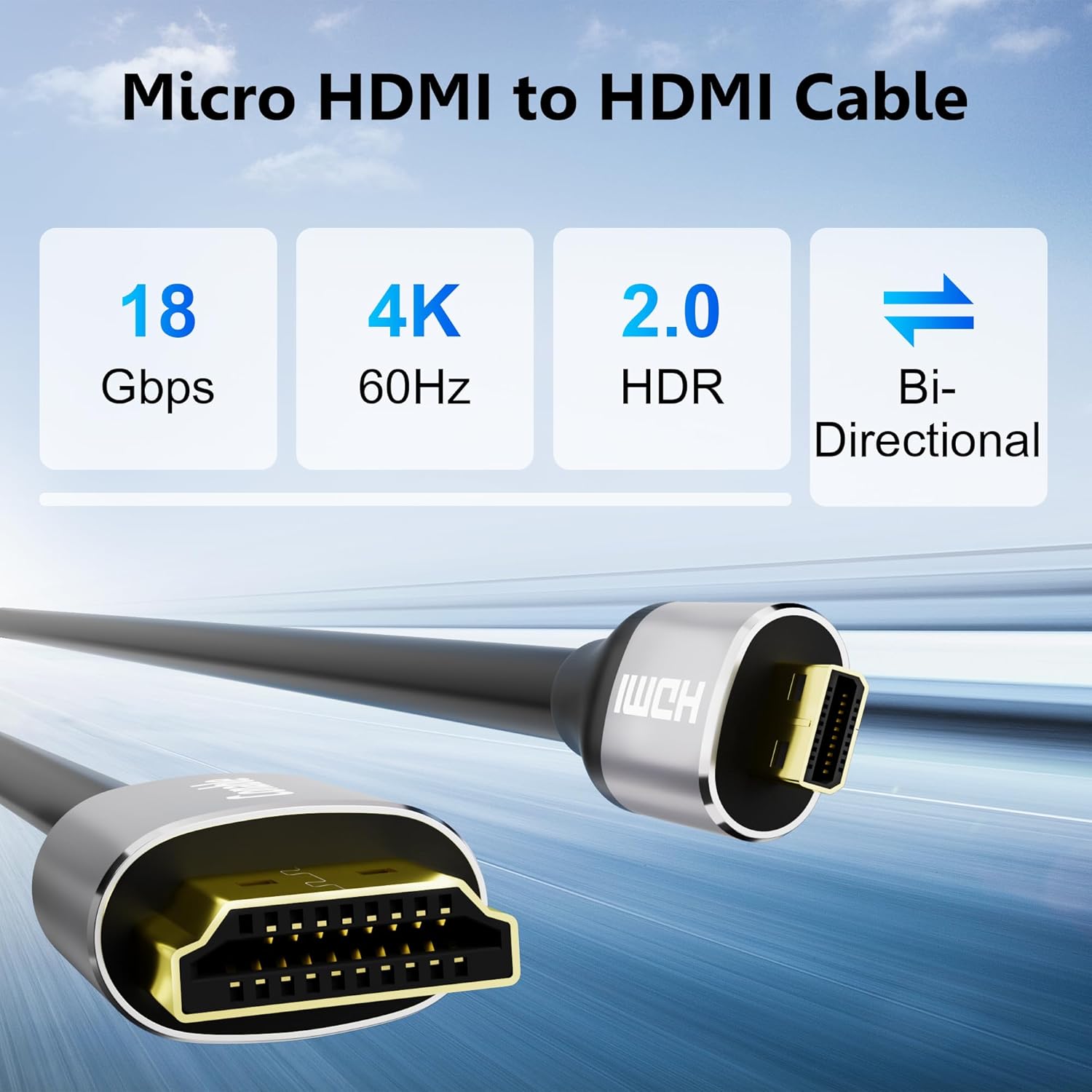 Conable 20 ft high-speed Micro HDMI to HDMI cable, full HD compatibility, flexible cable for connecting devices with Micro HDMI ports