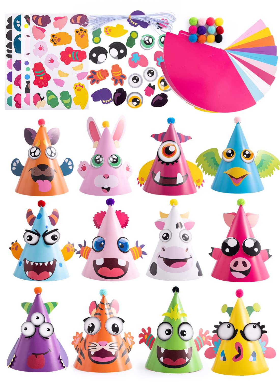 JOYIN 12 Sets Party Hats for Kids Birthday Party Games Craft - Product Imagery