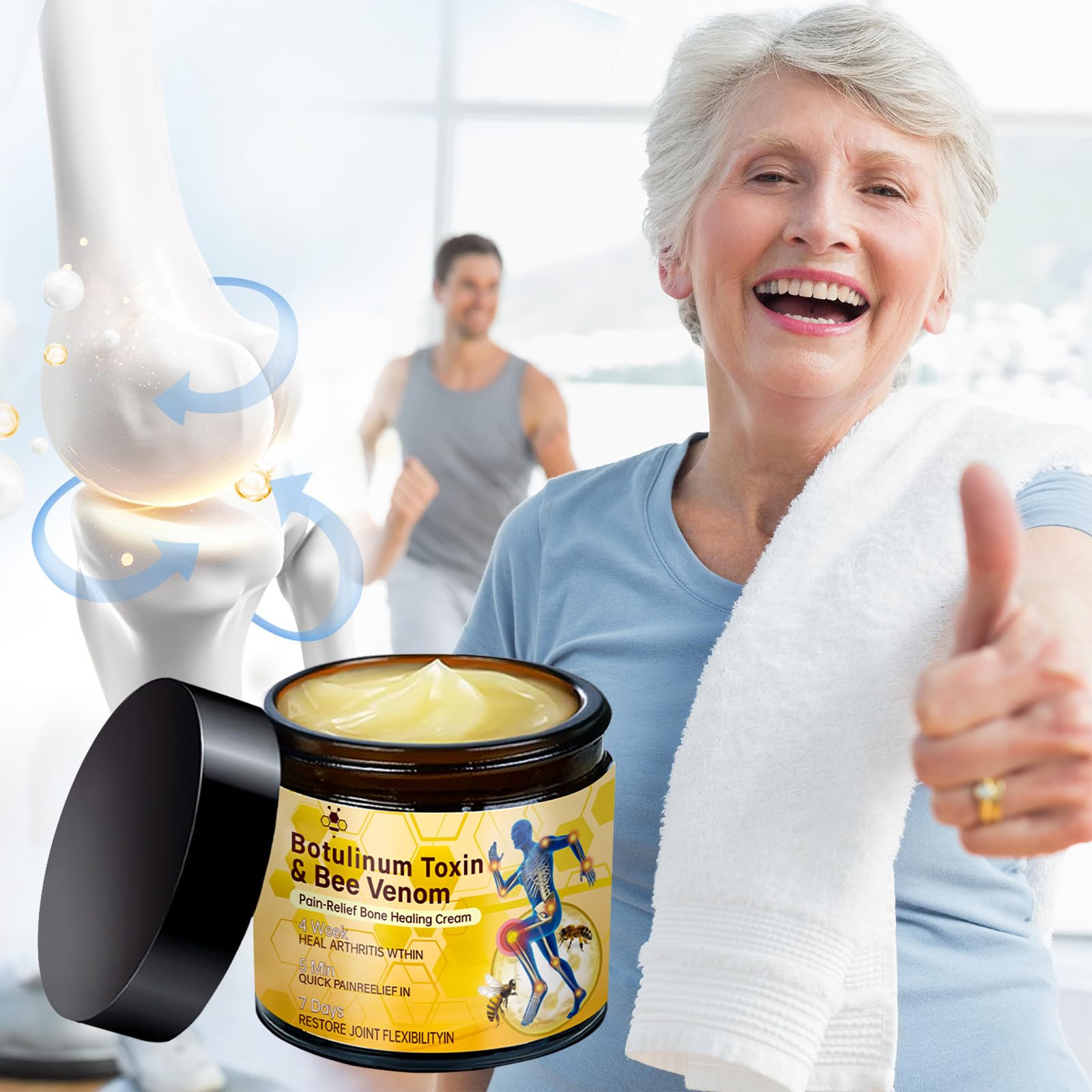 Rubeonly Bee Venom Joint Gel Cream 2-pack for back, knee, and neck relief, shown in the image with the moisturizer tubes.