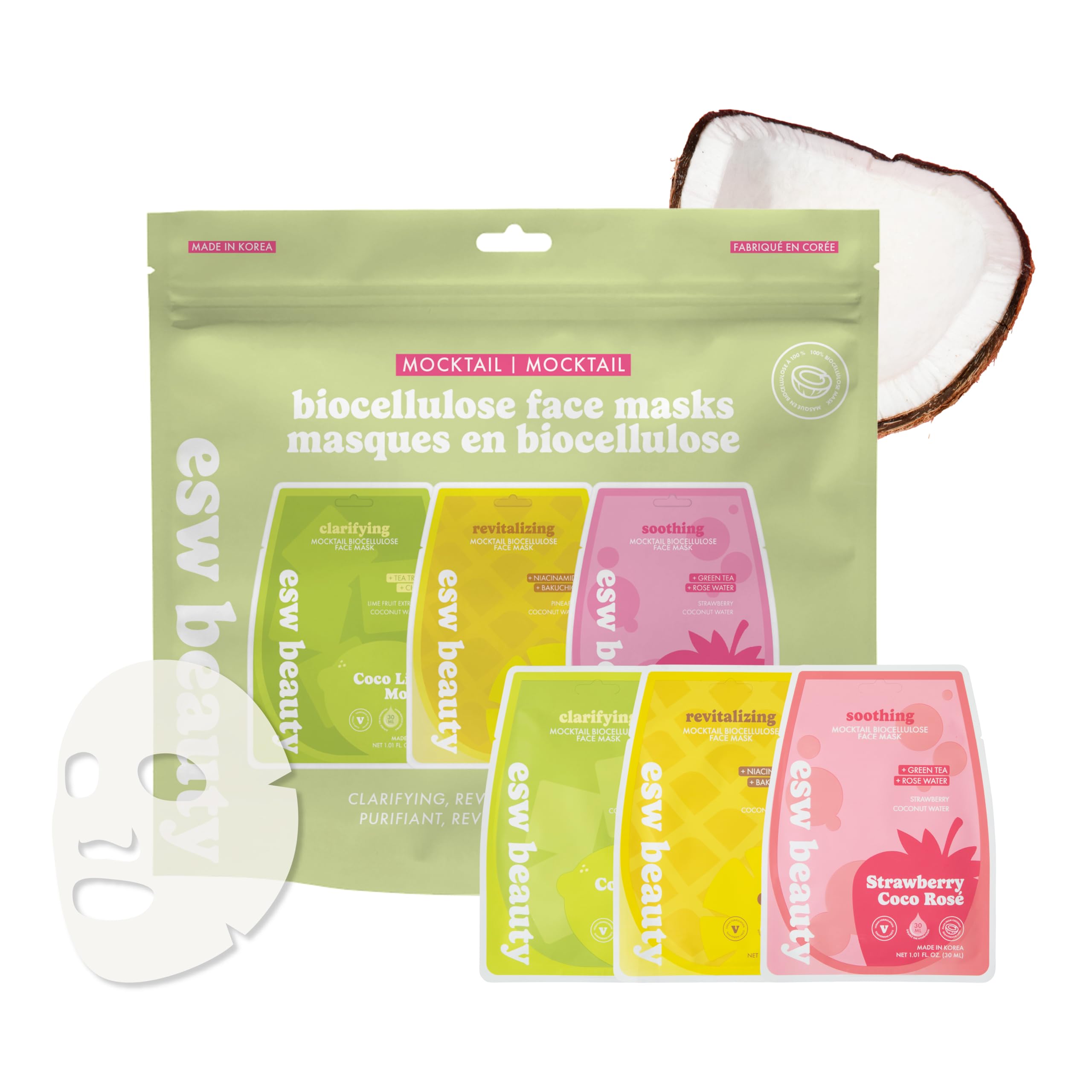 ESW Beauty Mocktail Face Mask Set, Korean Skin Care, 3 Pack - ESW Beauty