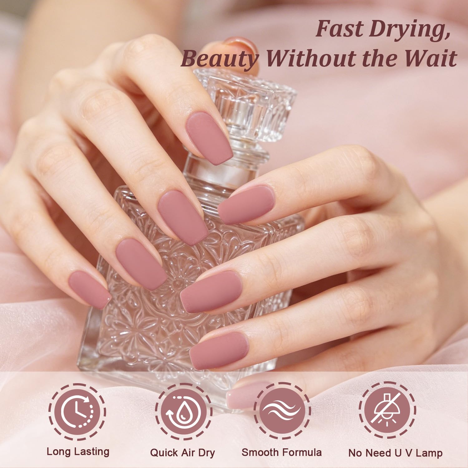 OpenLive Dusty Rose matte nail polish in 16.5ml bottle, quick-drying formula with large volume for elegant manicures.