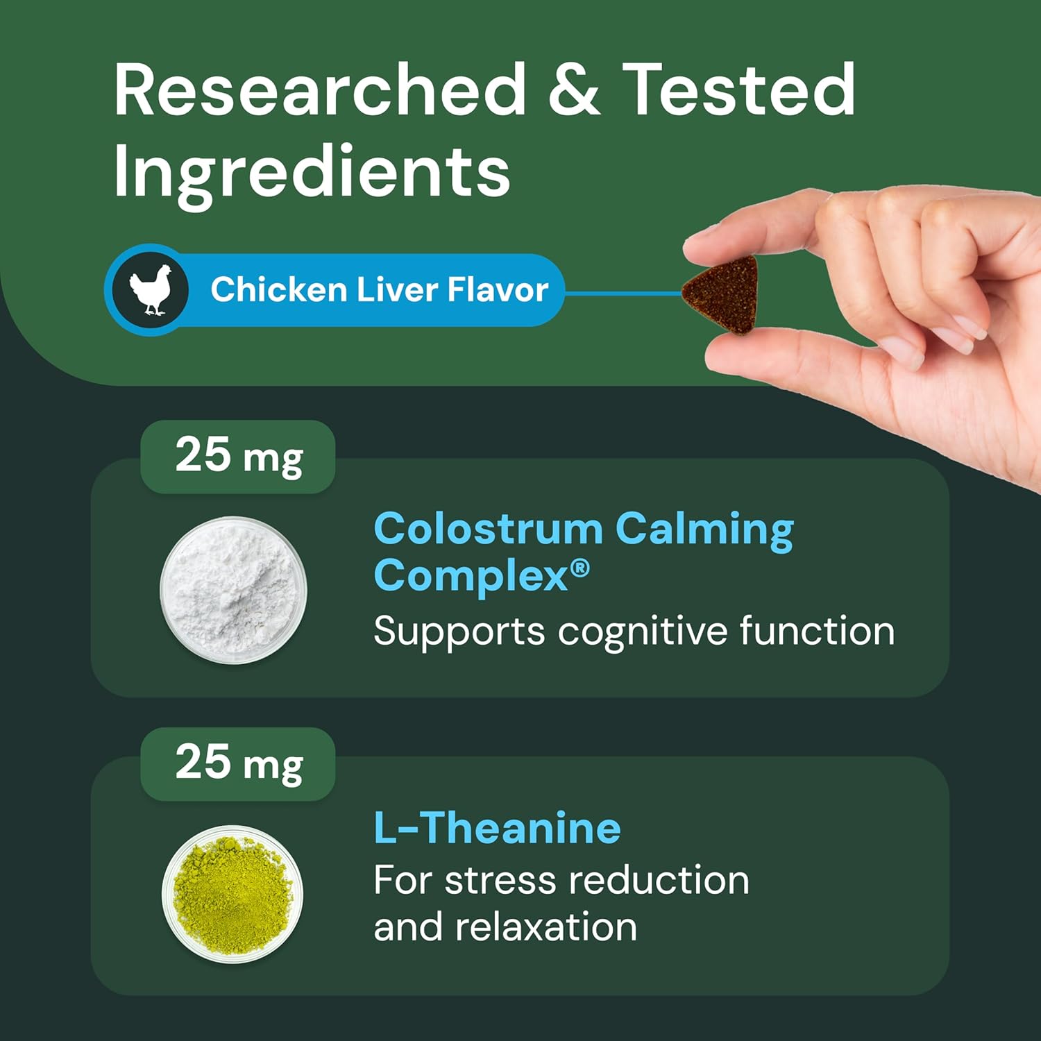 VETRISCIENCE Calm & Confident Chews for pets, showing soft dog treats in a clear container on a white background.