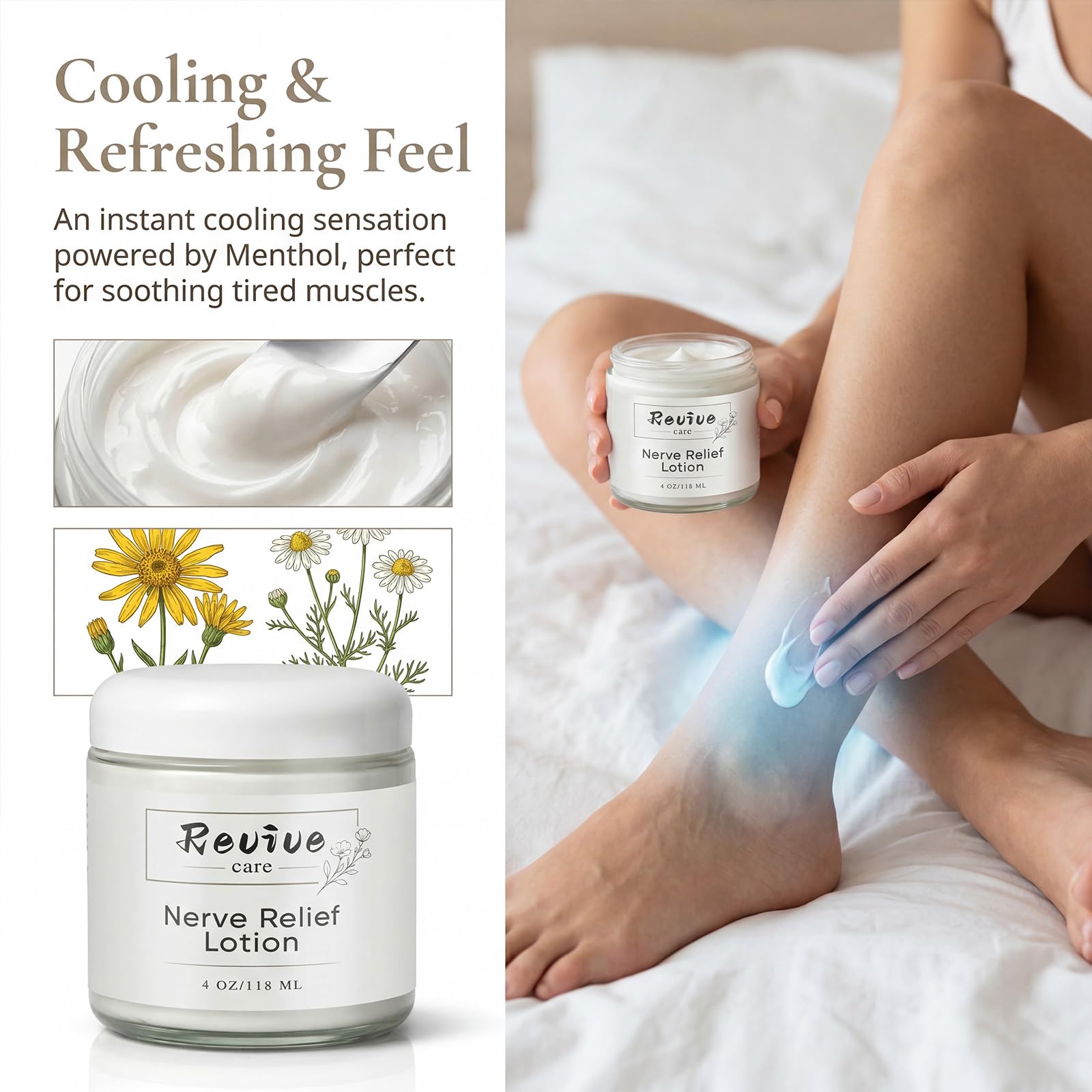 REVIVE CARE Nerve Relief Lotion with Magnesium, Menthol & Arnica – Fast Absorbing Non-Greasy Lotion for Hands, Feet, Back, Neck & Knees – Soothing Comfort Moisturizer (1)