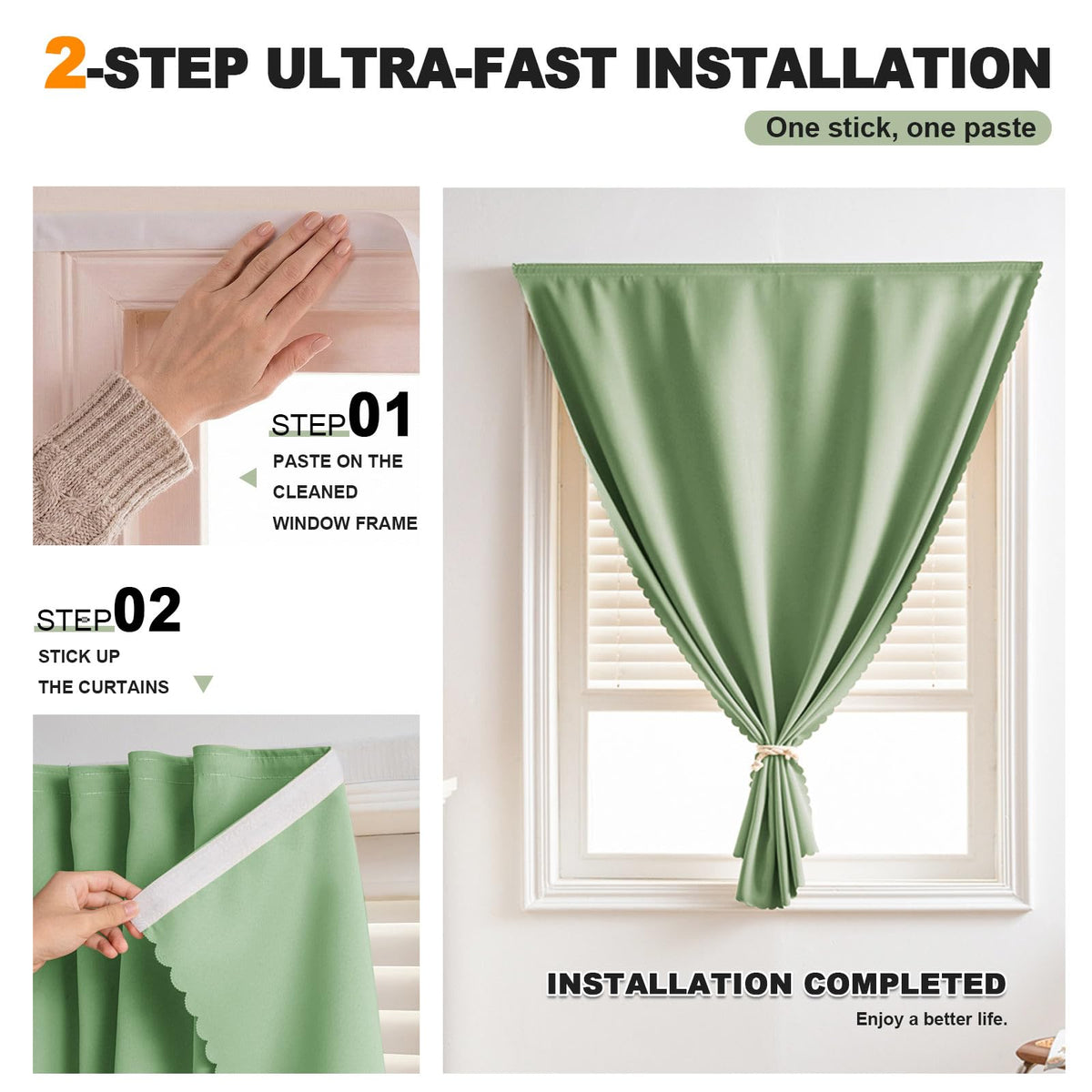 Self Adhesive Curtains Blackout Curtains No Drilling - gonnrly Official Imagery - 3
