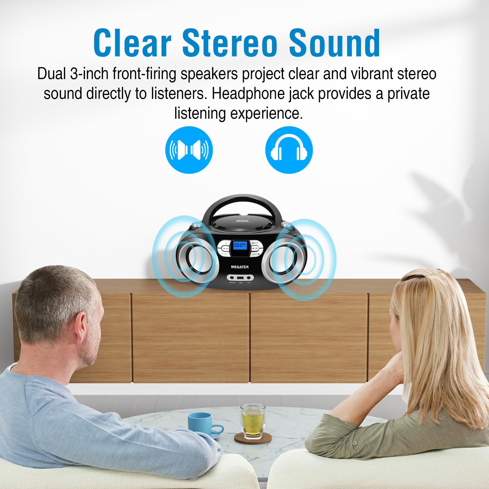 MEGATEK Portable CD Player Boombox Bluetooth FM Radio