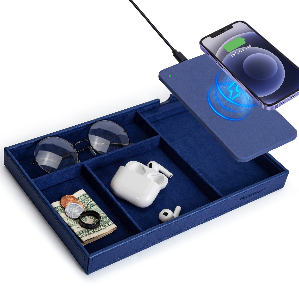 Valet Tray Built in Wireless Charging Pad Nightstand - wireless future charger Official Imagery - 8
