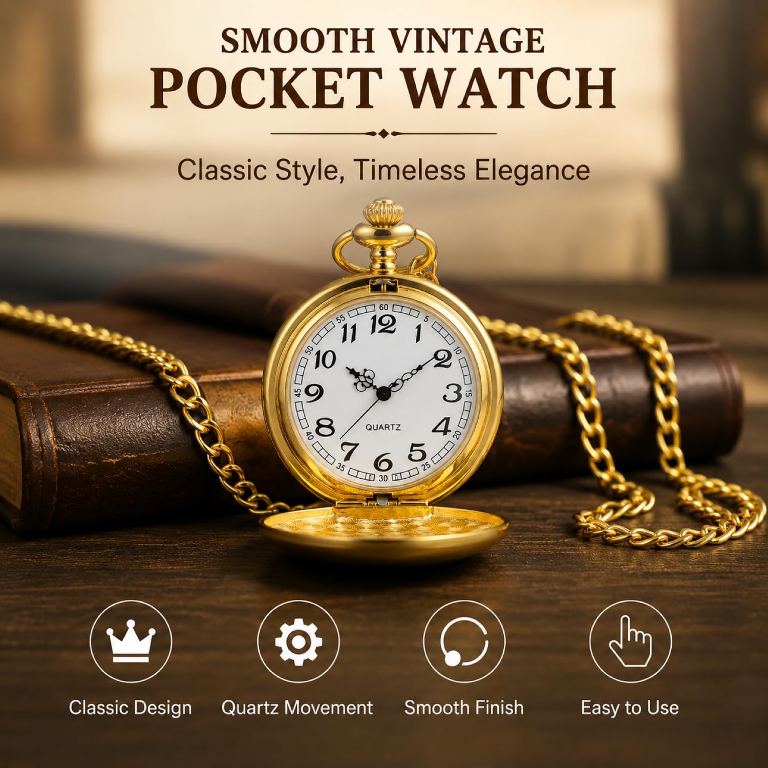 I-MART Smooth Vintage Pocket Watch with Chain - View 8
