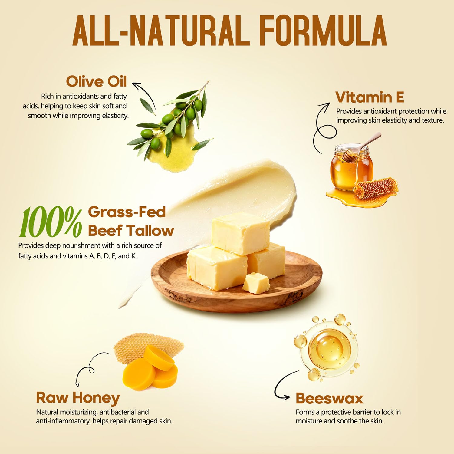 Hicream Beef Tallow for Skin, Beef Tallow and Honey Balm, 100% Or - Hicream Official Product View 5
