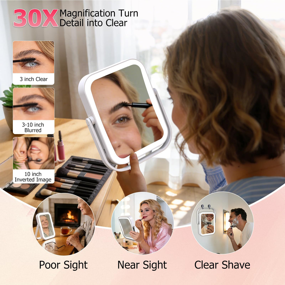 FUNTOUCH 30X 1X Travel Magnifying Mirror with Light White - FUNTOUCH Official Imagery - 7