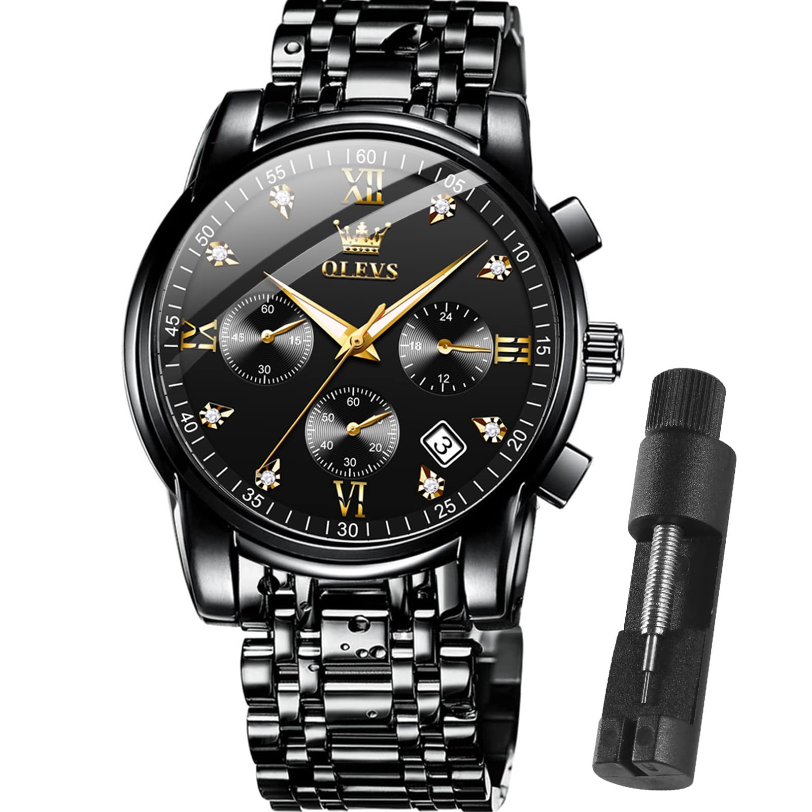 OLEVS Men's All Black Chronograph Dress Watch