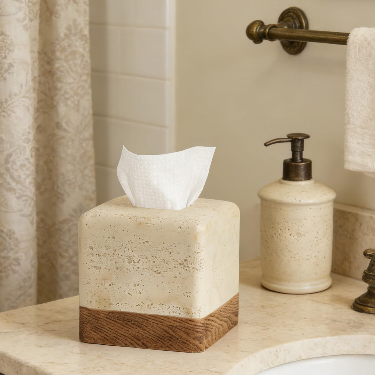 Natural Travertine Look Match Wooden Square Tissue Box Cover - Polytree Official Imagery - 6
