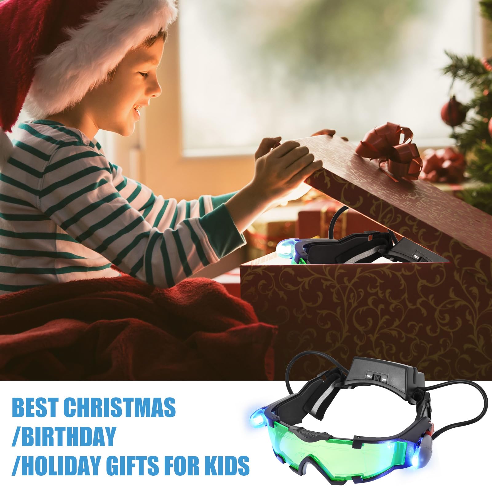 ALLOMN Spy Night Vision Goggles with Flip-Out, Adjustable Kids LED Night Green L - ALLOMN Official Product View 8