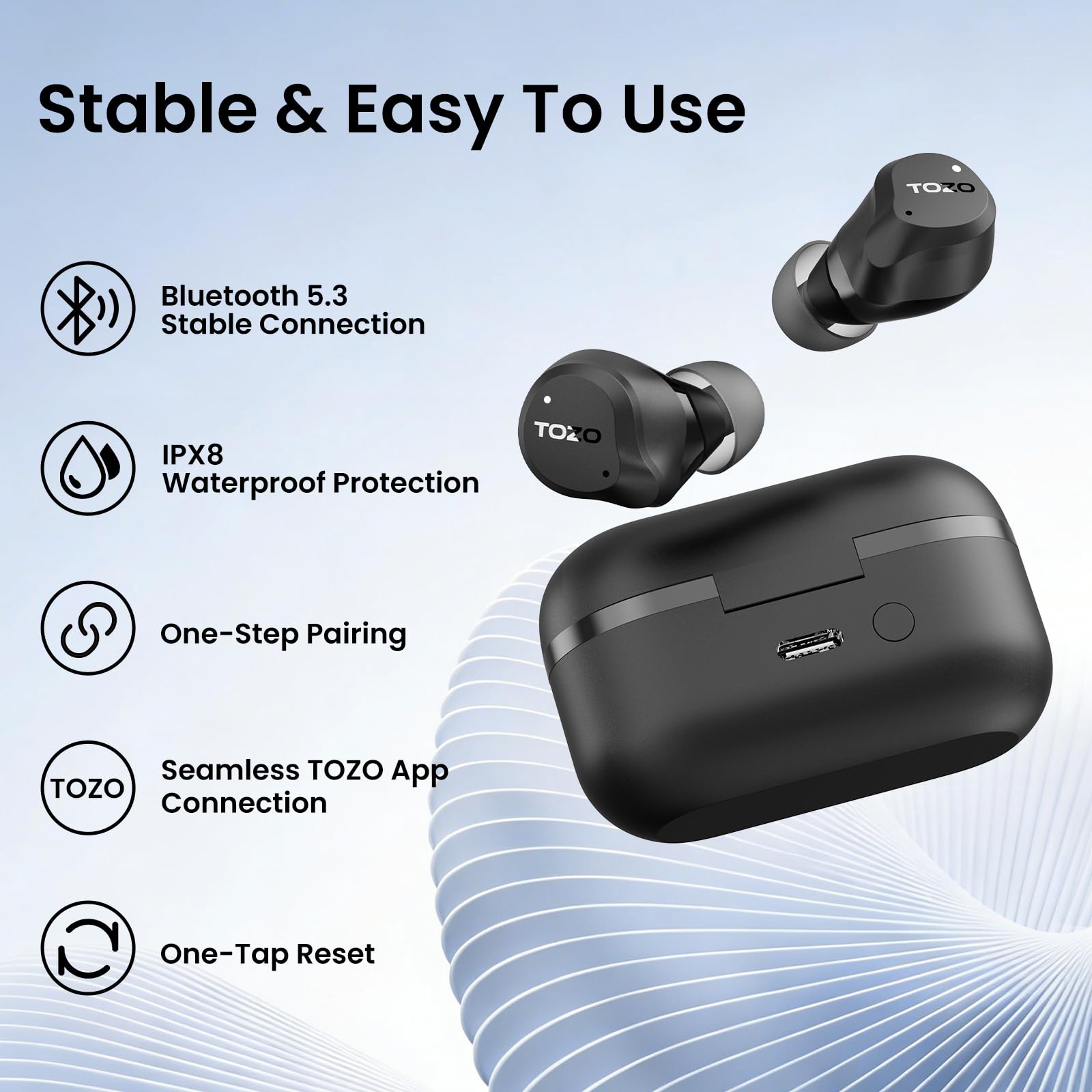 TOZO NC9 Hybrid Active Noise Cancelling Wireless Earbuds, 60H, LE - TOZO Official Product View 9