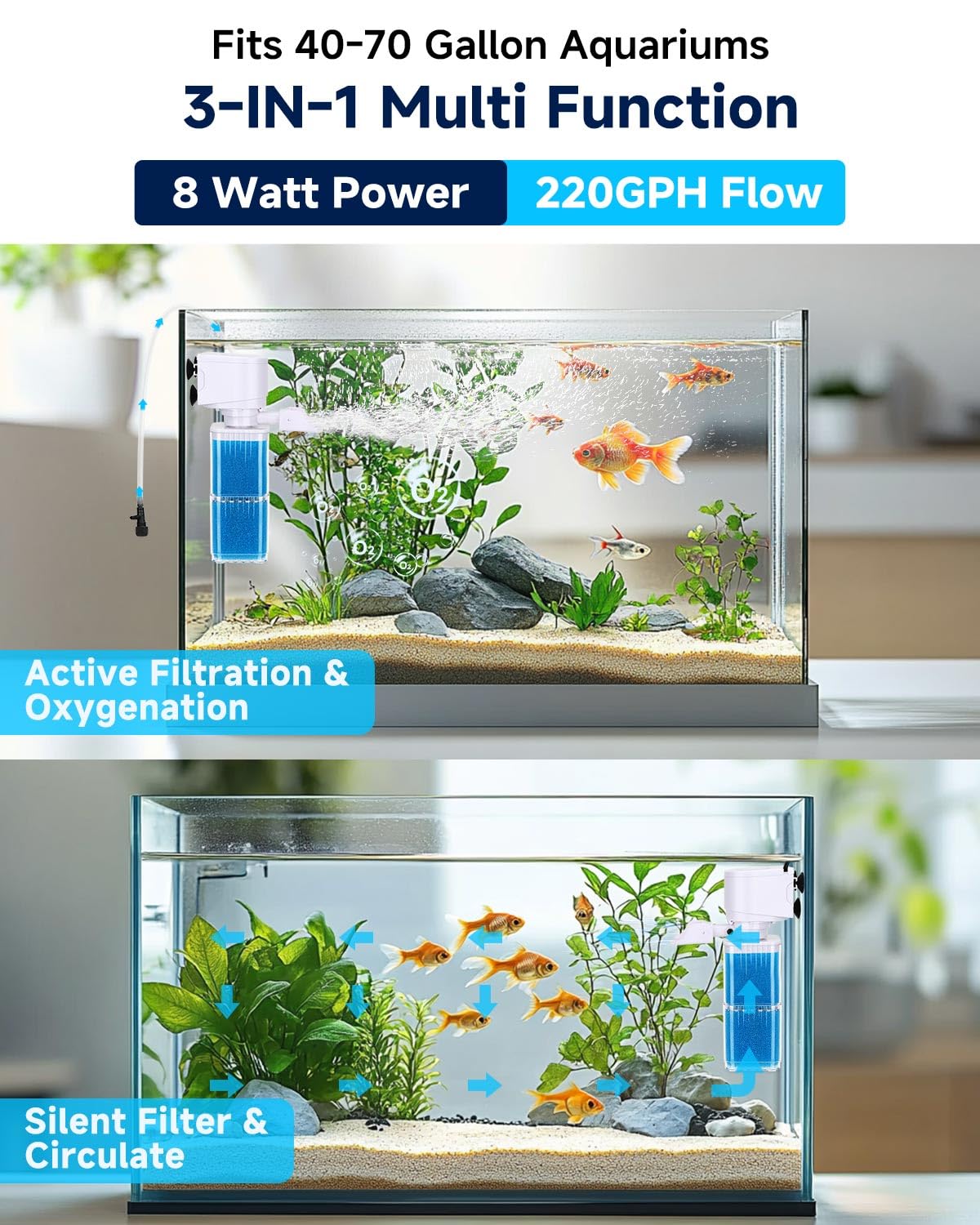 fishkeeper 4 in 1 Mutil Stage Aquarium Power Filter 6W 8W - fishkeeper Official Imagery - 3