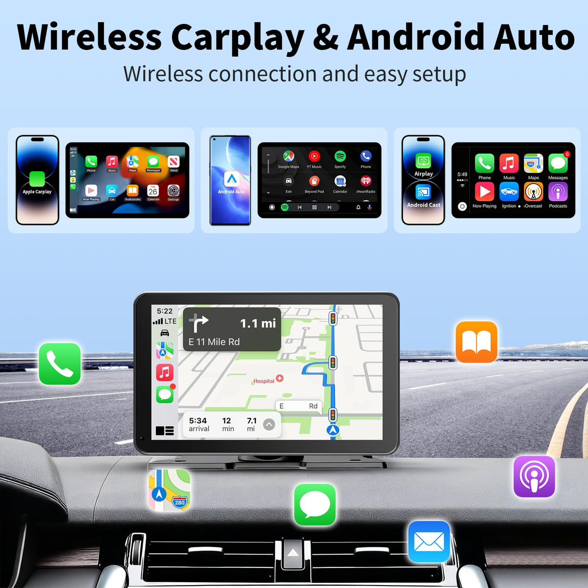 CarPlay Screen for Car 9 Wireless CarPlay Android Auto - GTVFS Official Imagery - 3