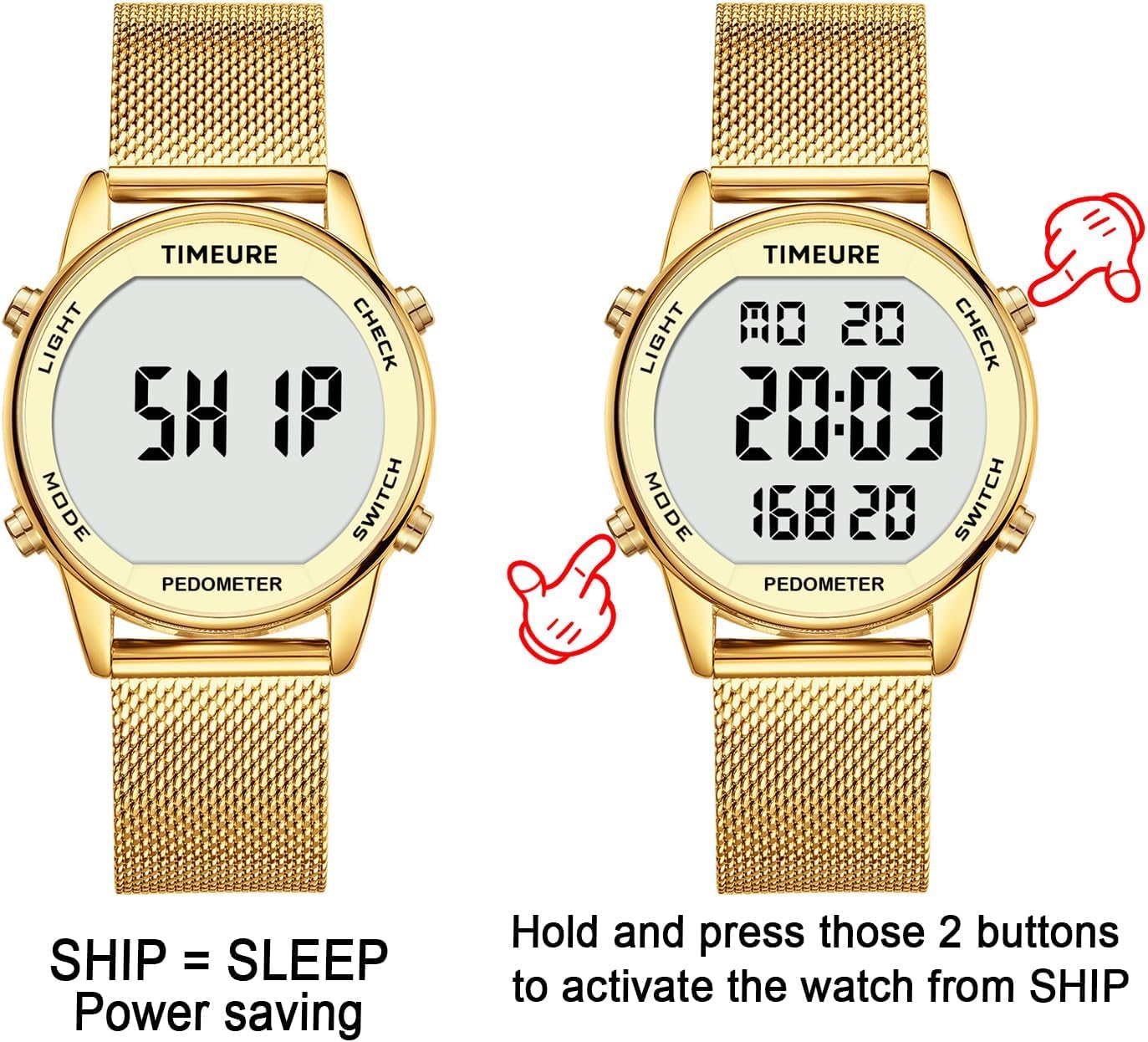 TIMEURE Pedometer Watch Women | Step Counter, No App Needed