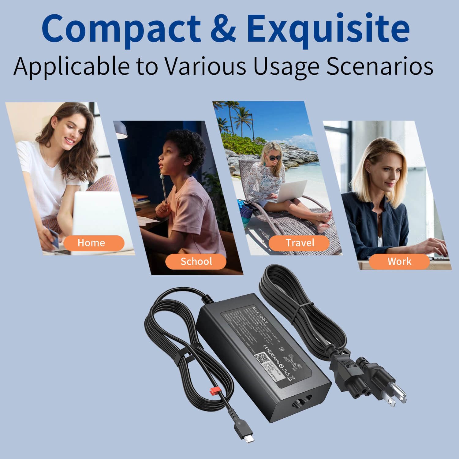 100W USB-C Laptop Charger for Lenovo — Slim & Fast