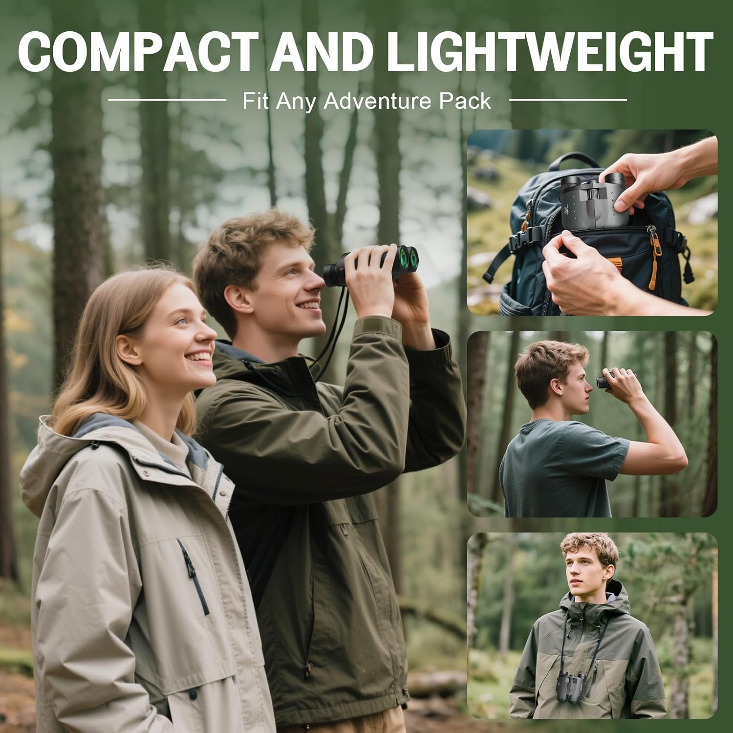 Deesoo compact 25x32 binoculars for adults and kids, high-powered bird watching binoculars with adjustable focus and durable design.