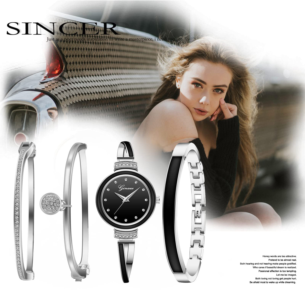 Avaner Bangle Watch and Bracelet Set 4 Pcs Wrist Watch - Avaner Official Imagery - 5