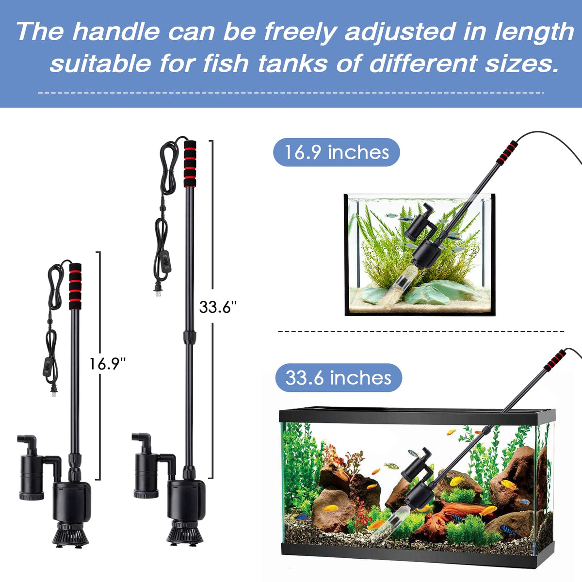 AQQA 6 in 1 Electric Aquarium Gravel Cleaner 320GPH 20W Fish - AQQA Official Imagery - 8