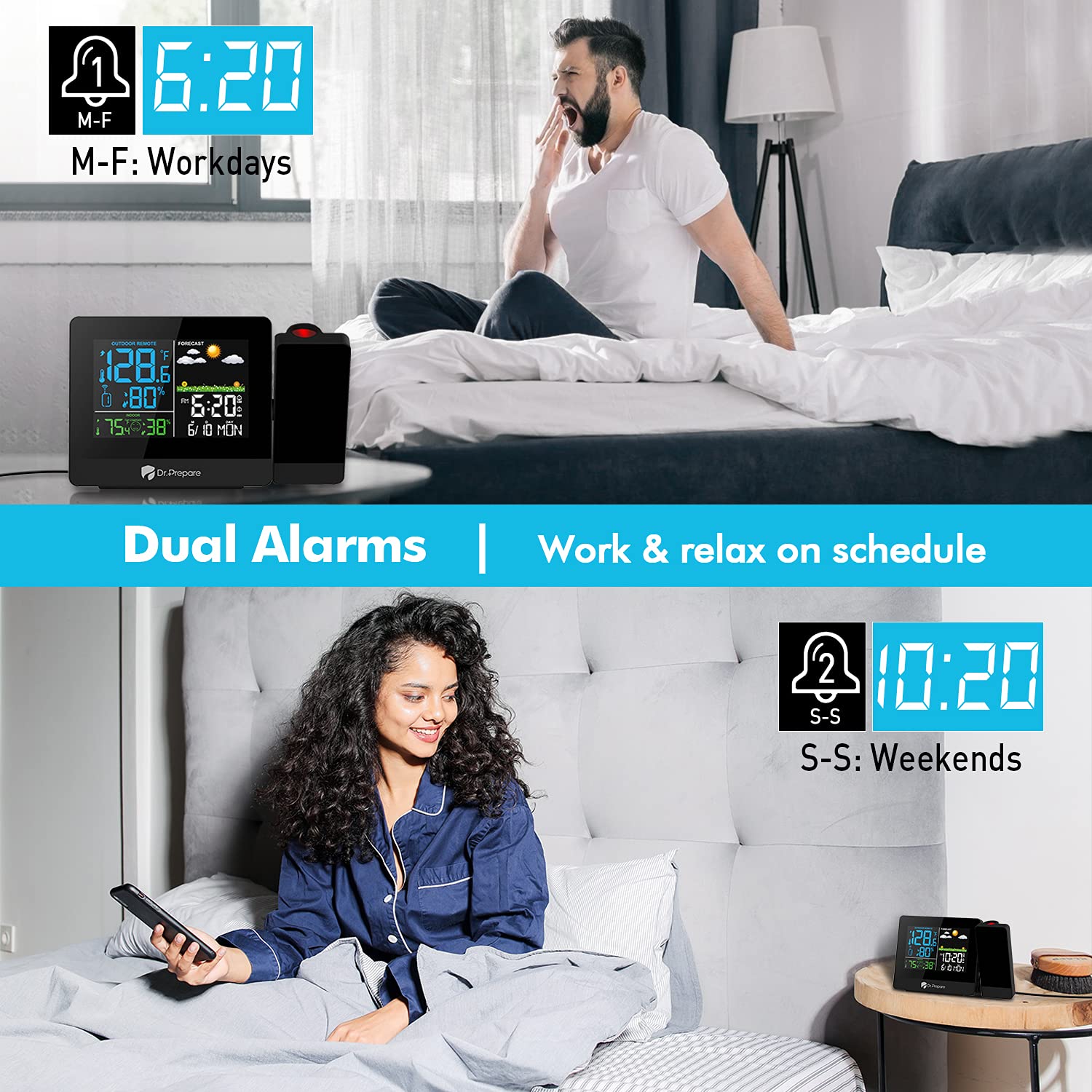 DR.PREPARE Projection Alarm Clock, Digital Clock Projector on Ceiling - View 5