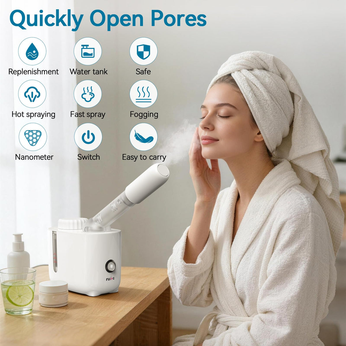 Facial Steamer Nano Ionic Face Steamer with 360 Rotating Arm - FULOG Official Imagery - 3