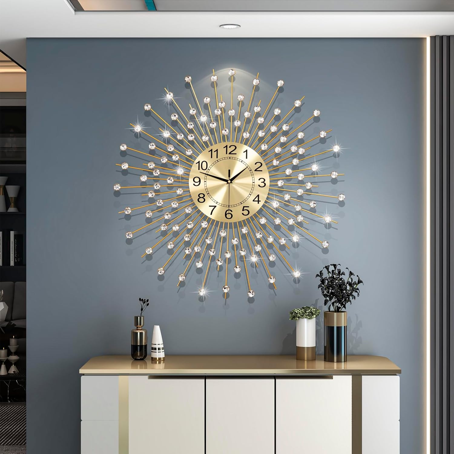 Large YIJIDECOR silent wall clock with bold black numbers and a modern design, perfect for living room decor. Battery operated.