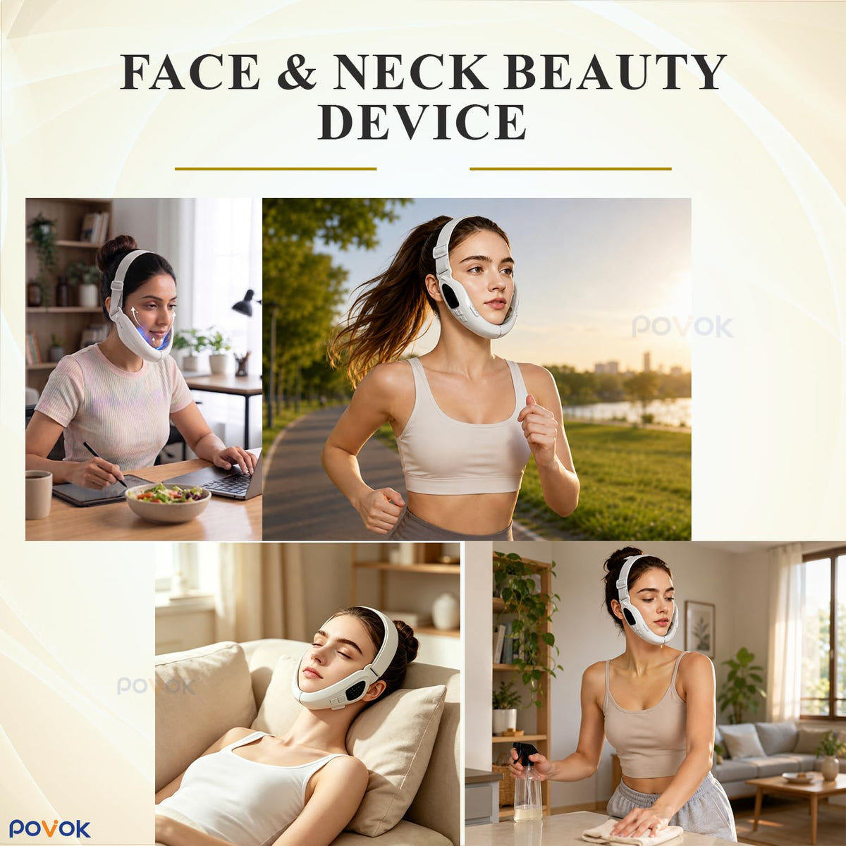 V Face Beauty Device with Adjustable Elastic Strap White - POVOK Official Imagery - 8