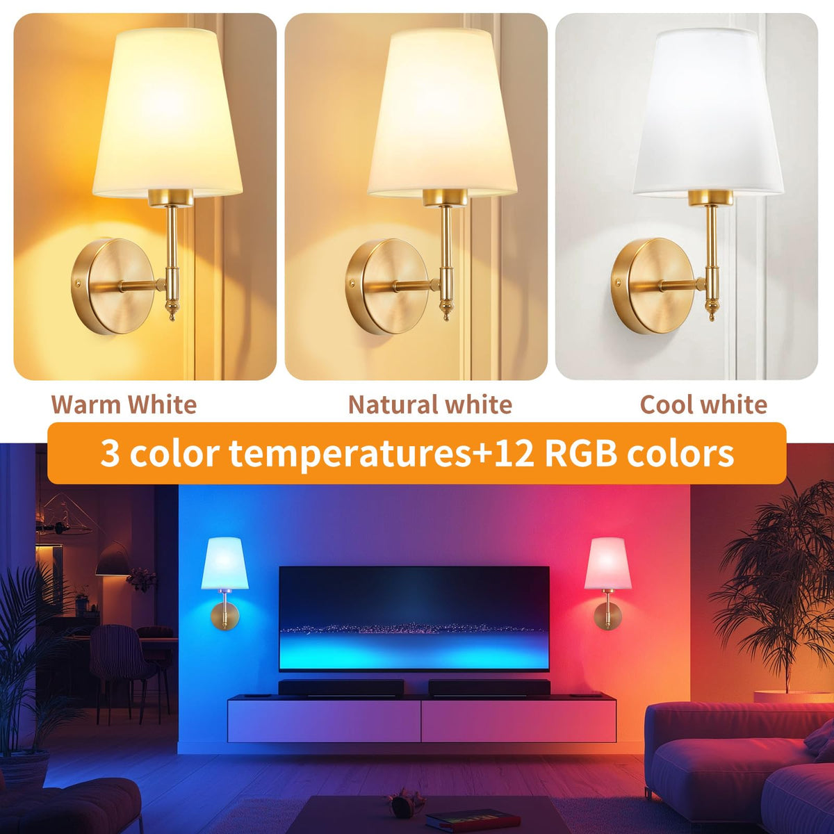 Battery Operated Wall Sconce Set of 2 Rechargeable Wall - YINGFK Official Imagery - 3