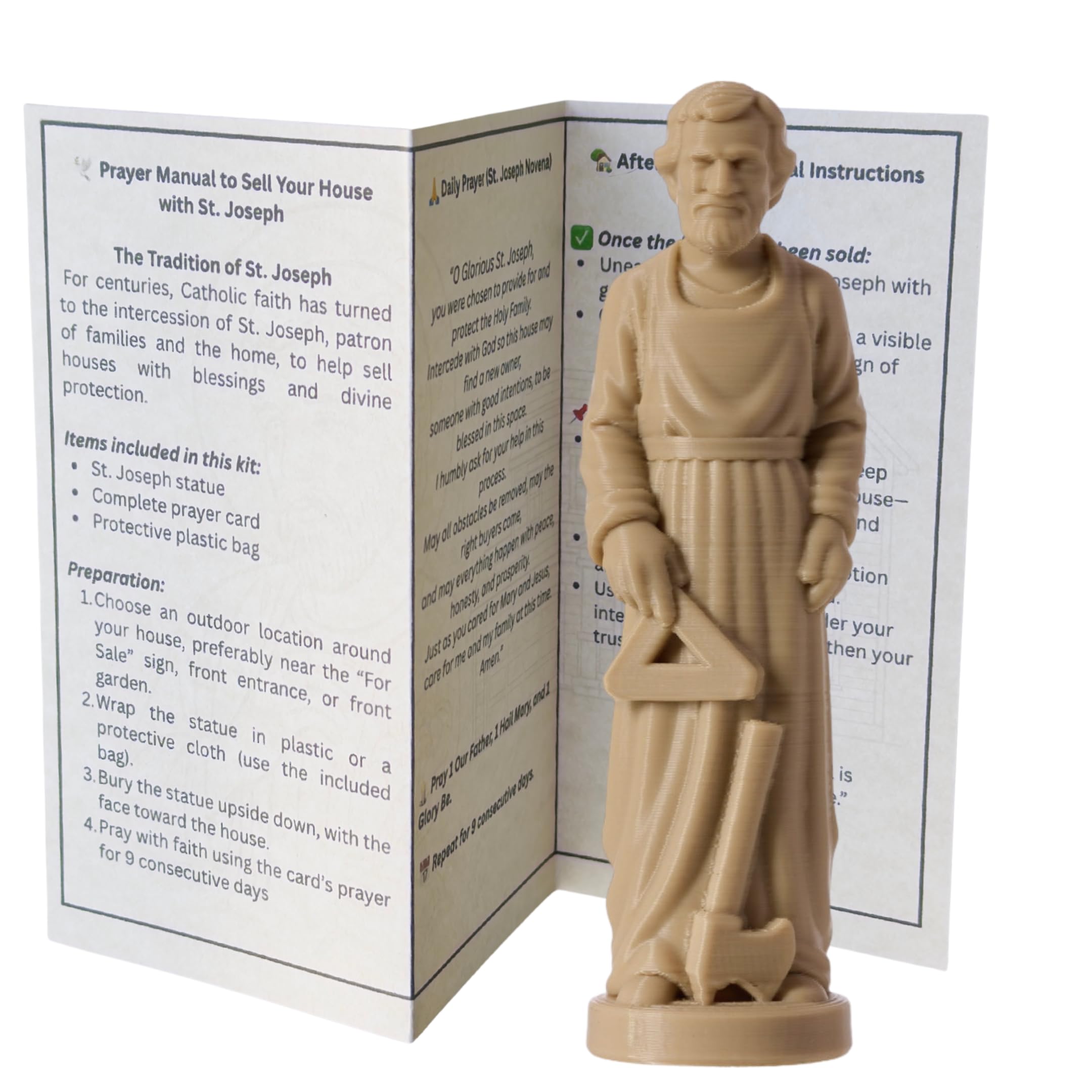 Saint Joseph Home Selling Kit – Catholic Statue with Prayer - Product Imagery