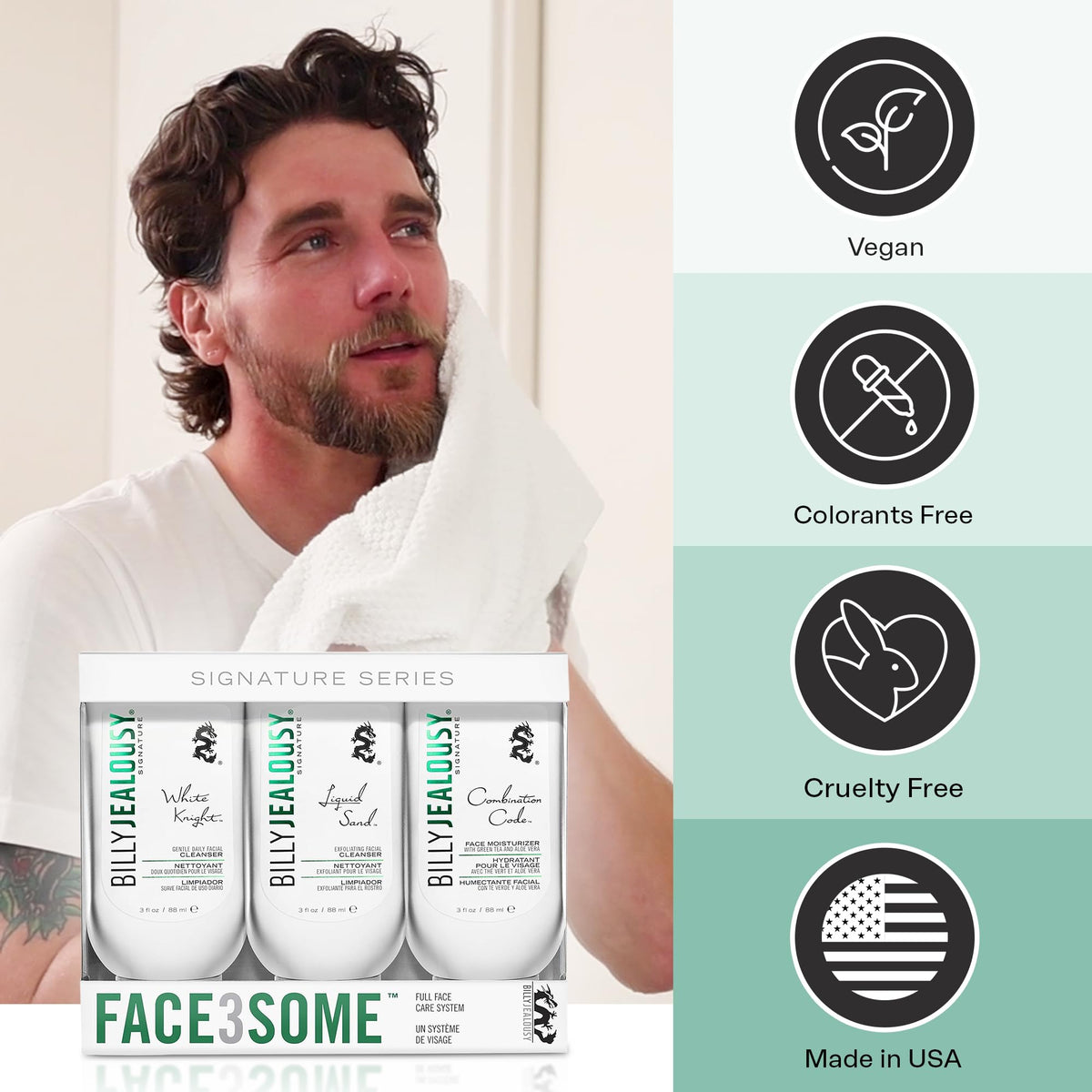 Billy Jealousy Face3Some Face Trio Vegan Mens Skin Care Kit - Premium Selection Official Imagery - 3