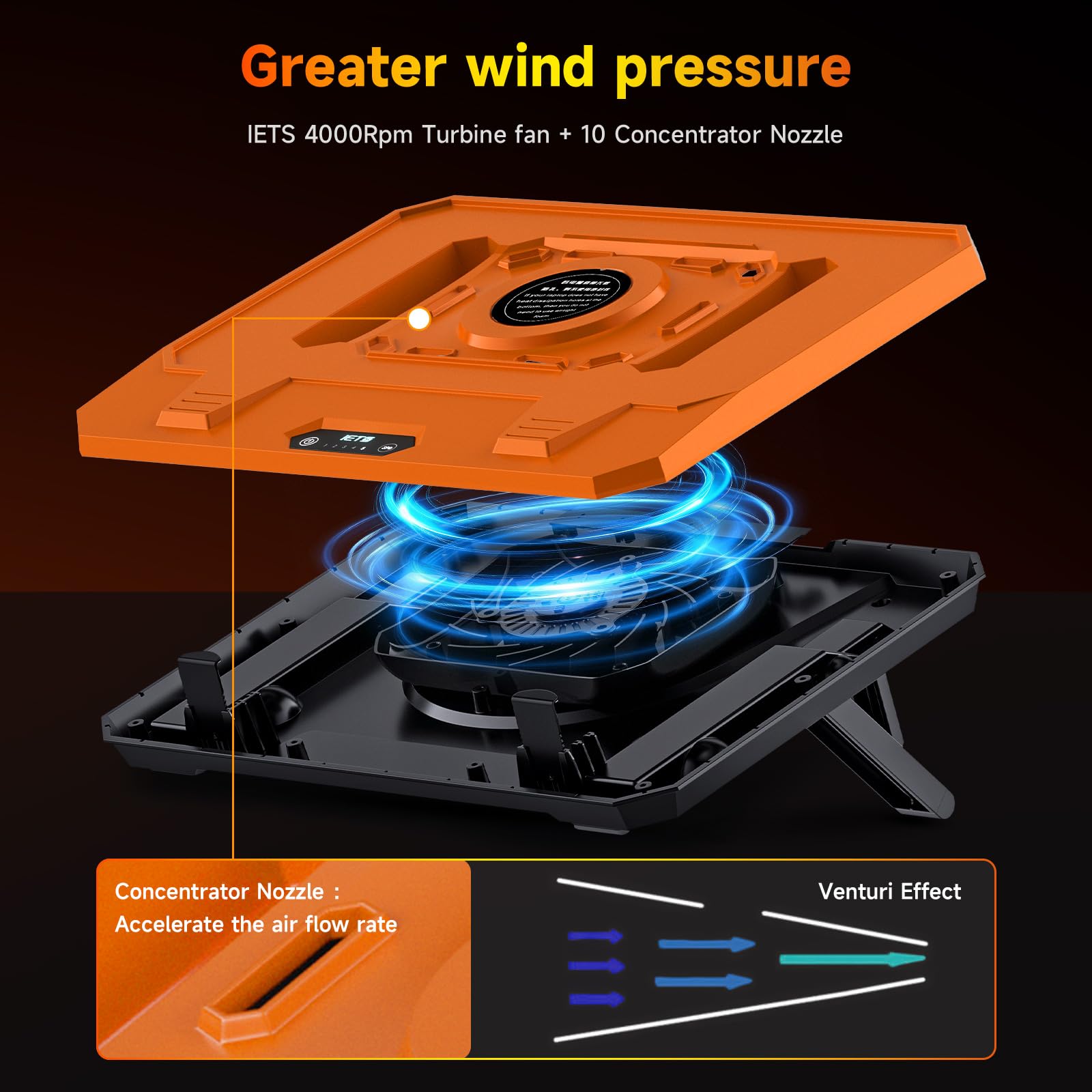 IETS GT300 Upgraded Laptop Cooling Pad with Adjustable Stand, Turbo Boosted Cooler for Rapid Cooling 10-17inch Gaming Laptop, Flexible Sealing Ring，Featuring Air Filtration and USB Hub
