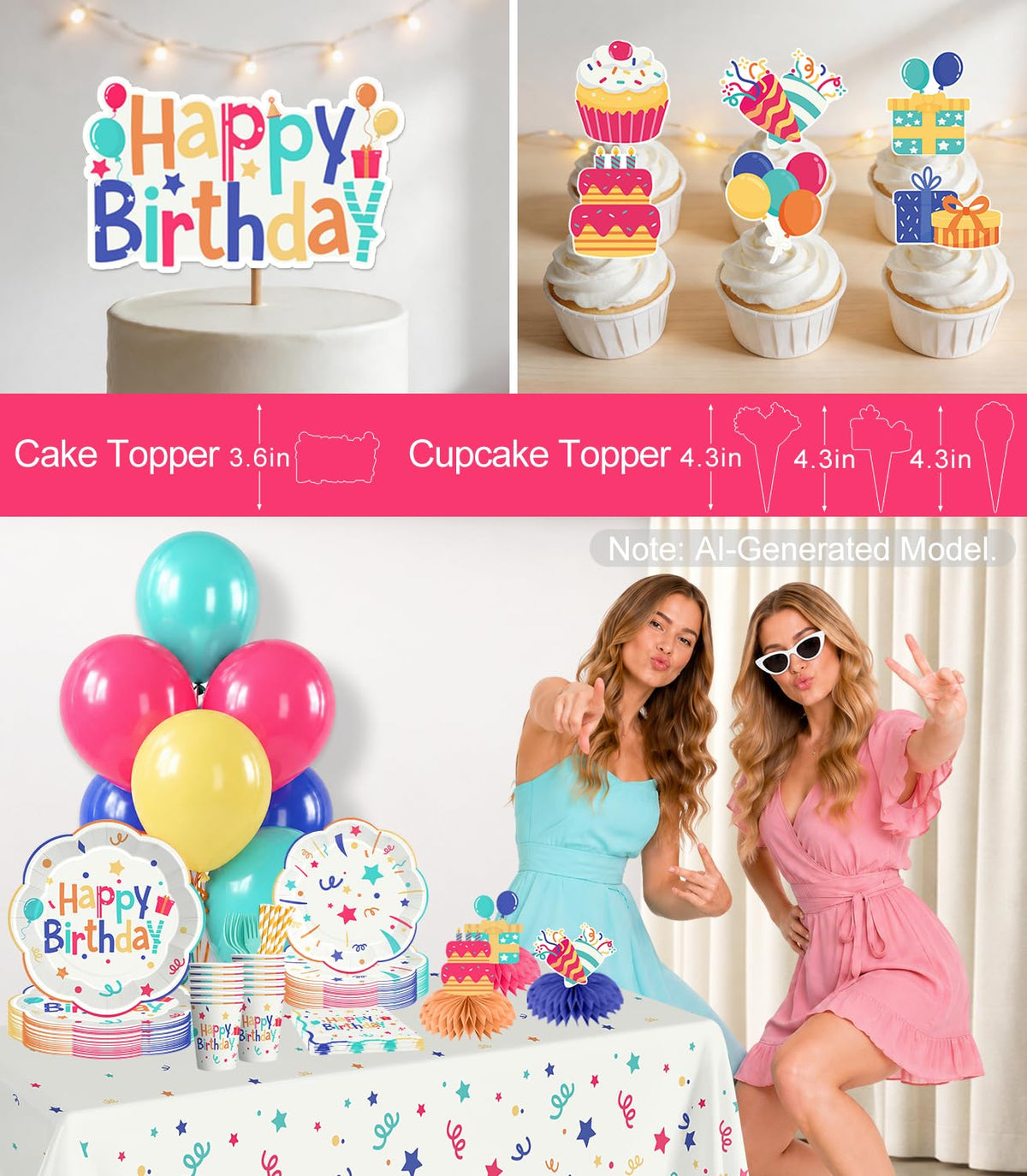 Xynic 197pcs Colorful Birthday Decorations Serves 25 - Xynic Official Imagery - 7