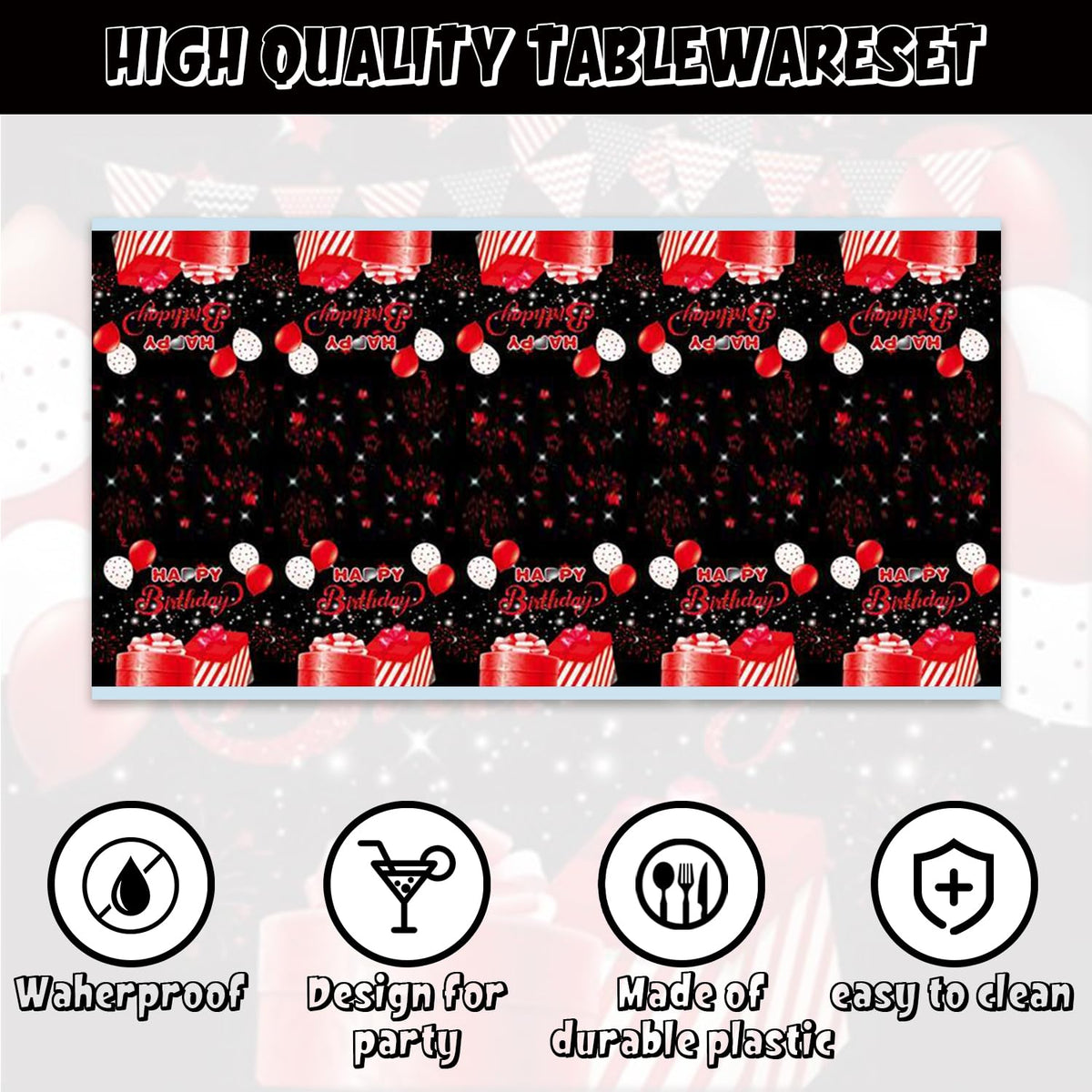 142Pcs Red and Black Birthday Party Tableware Set Inculde - Esyzpesai Official Imagery - 7