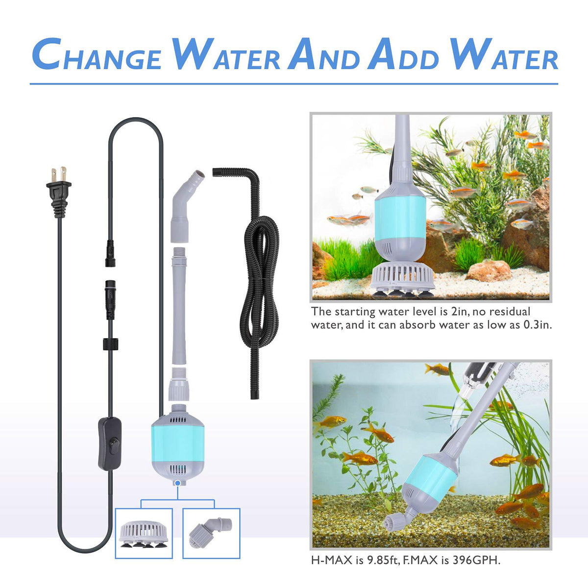 hygger 360GPH Electric Aquarium Gravel Cleaner 5 in 1 - hygger Official Imagery - 4