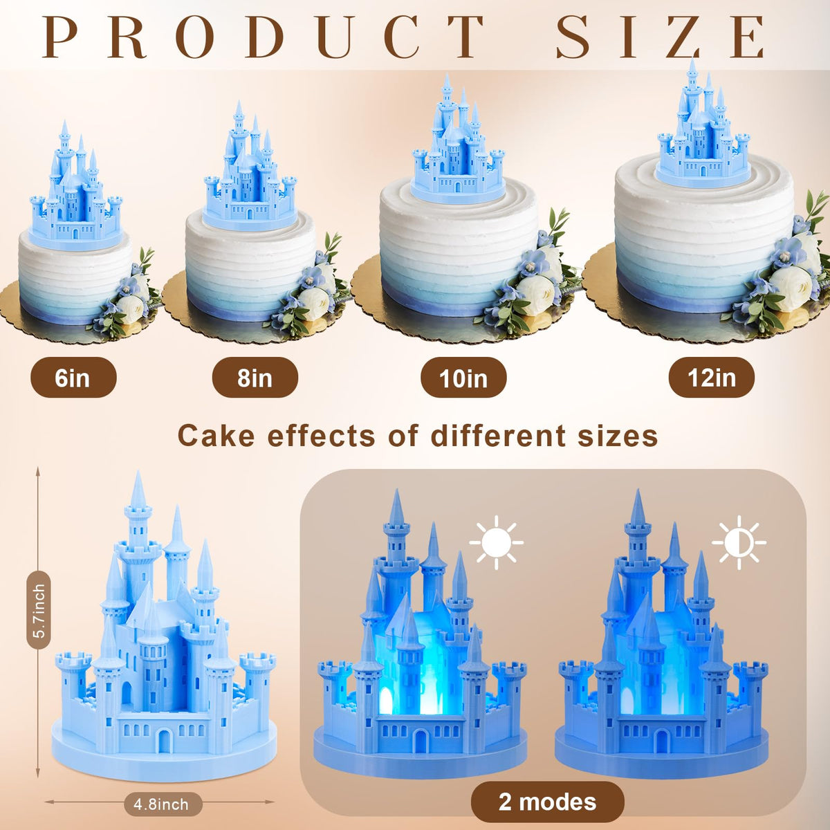 4 8 3D Princess Castle Cake Topper with Nightlight Blue - Baquler Official Imagery - 3